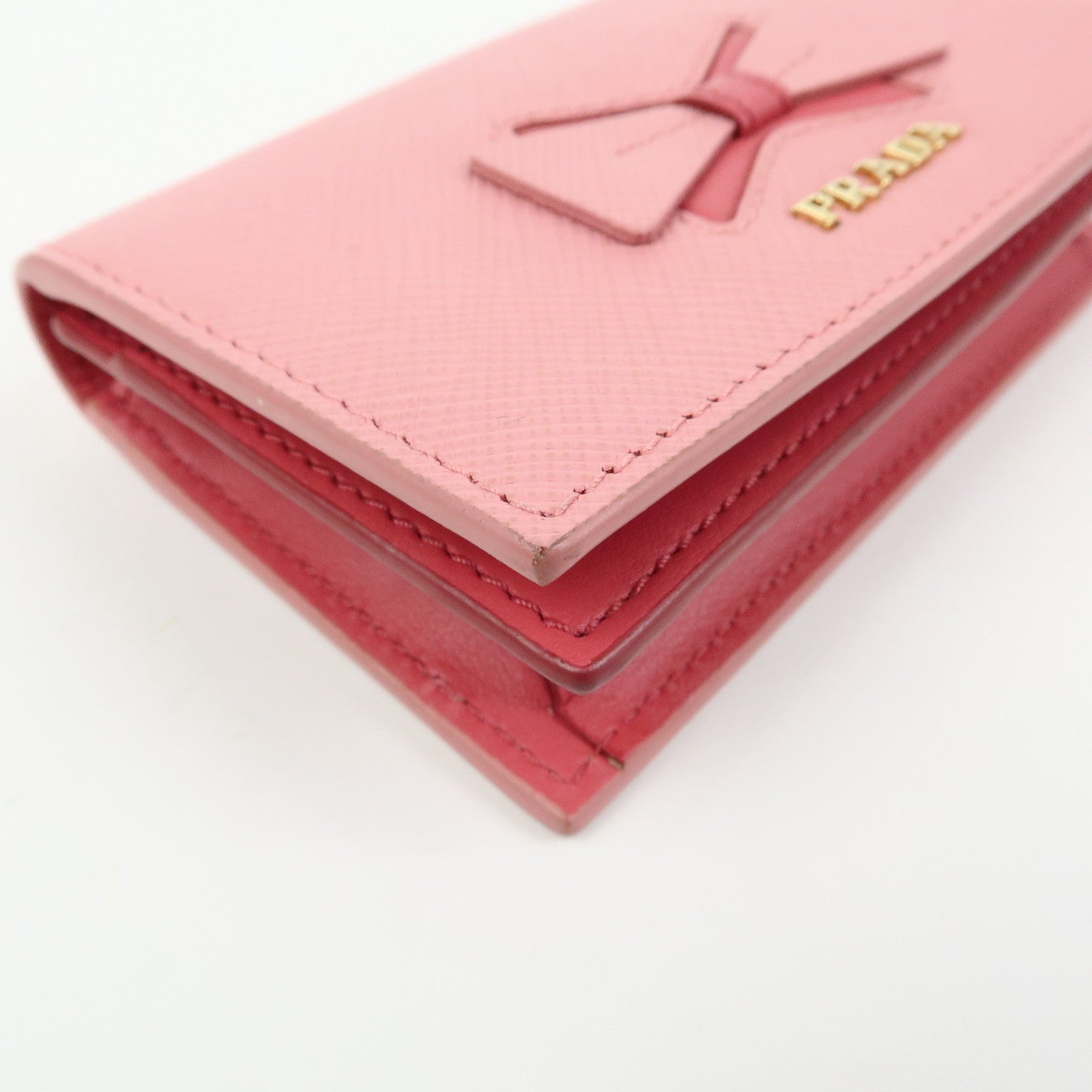 PRADA Ribbon Motif Saffiano Leather Card Case Card Holder Pink