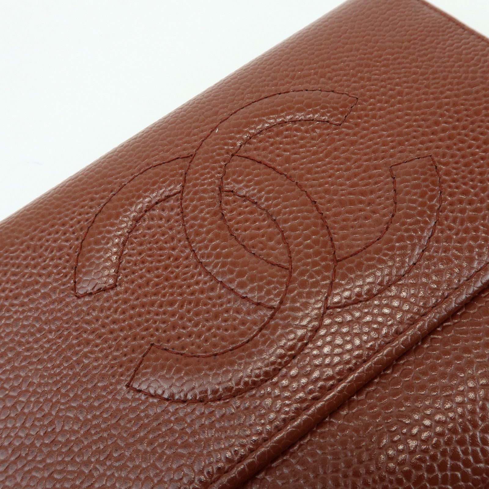 CHANEL COCO Mark Caviarskin Tri-fold Compact Wallet Brown