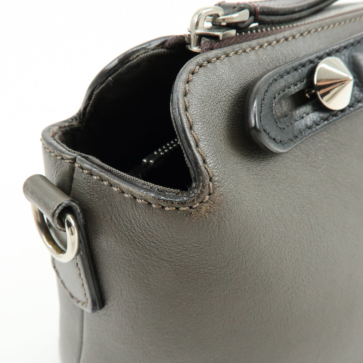 FENDI By The Way Medium Leather 2Way Bag Hand Bag Dark Gray 8BL124