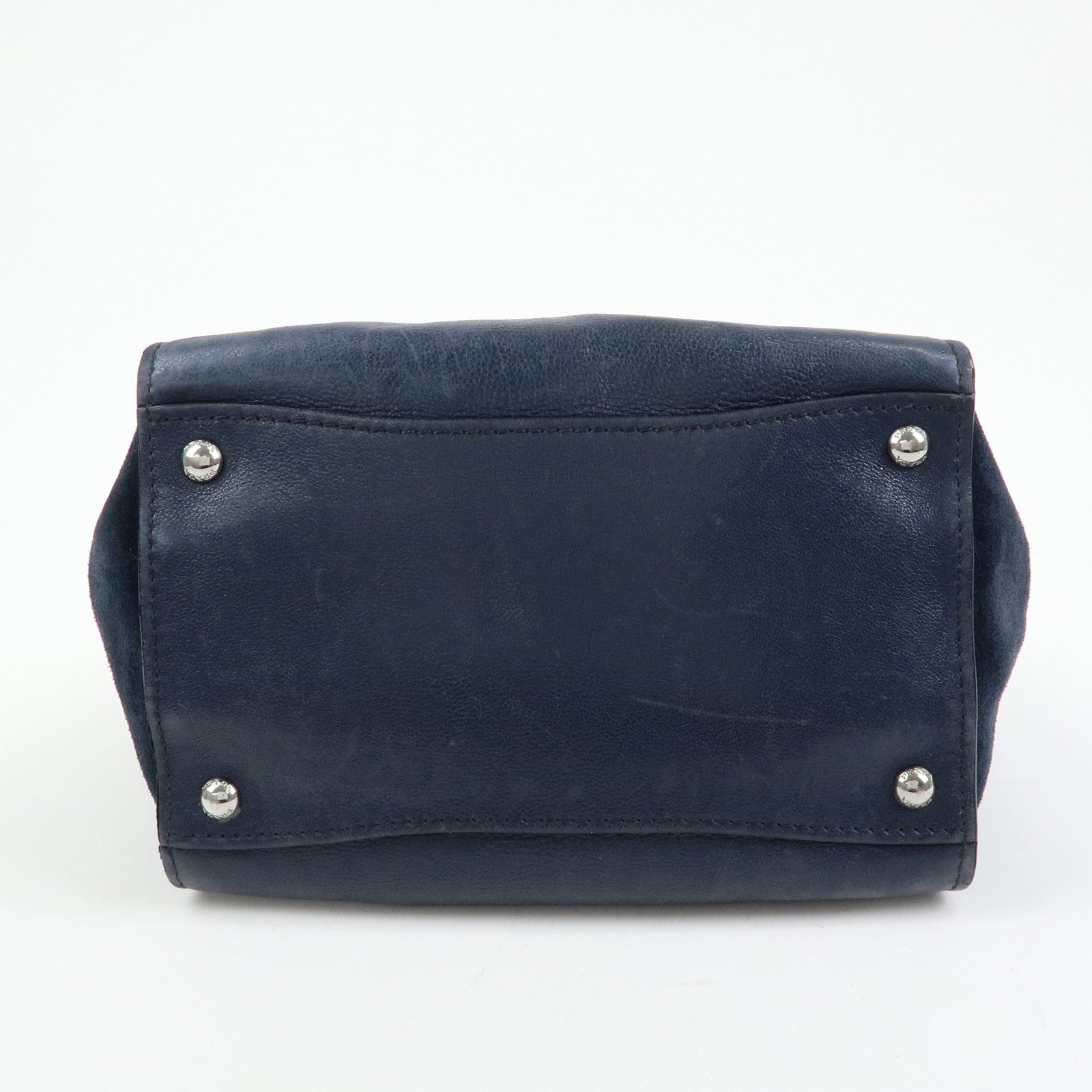 PRADA Triangle Logo Leather 2Way Bag Tote Bag Hand Bag Navy B2625M