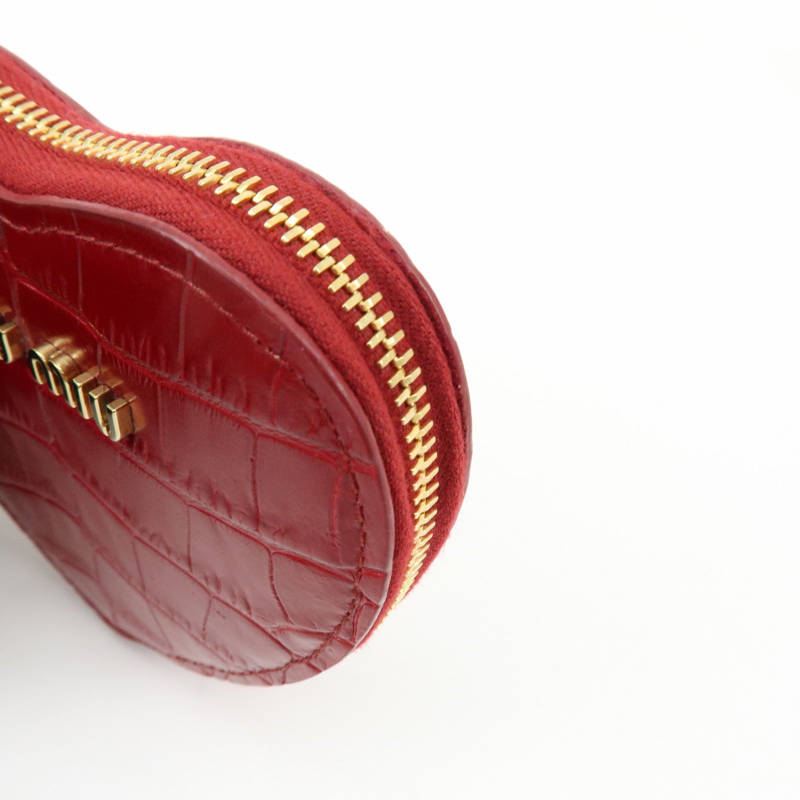 MIU MIU Embossed Leather Coin Case Bag Charm Heart Motif Red 5TL358
