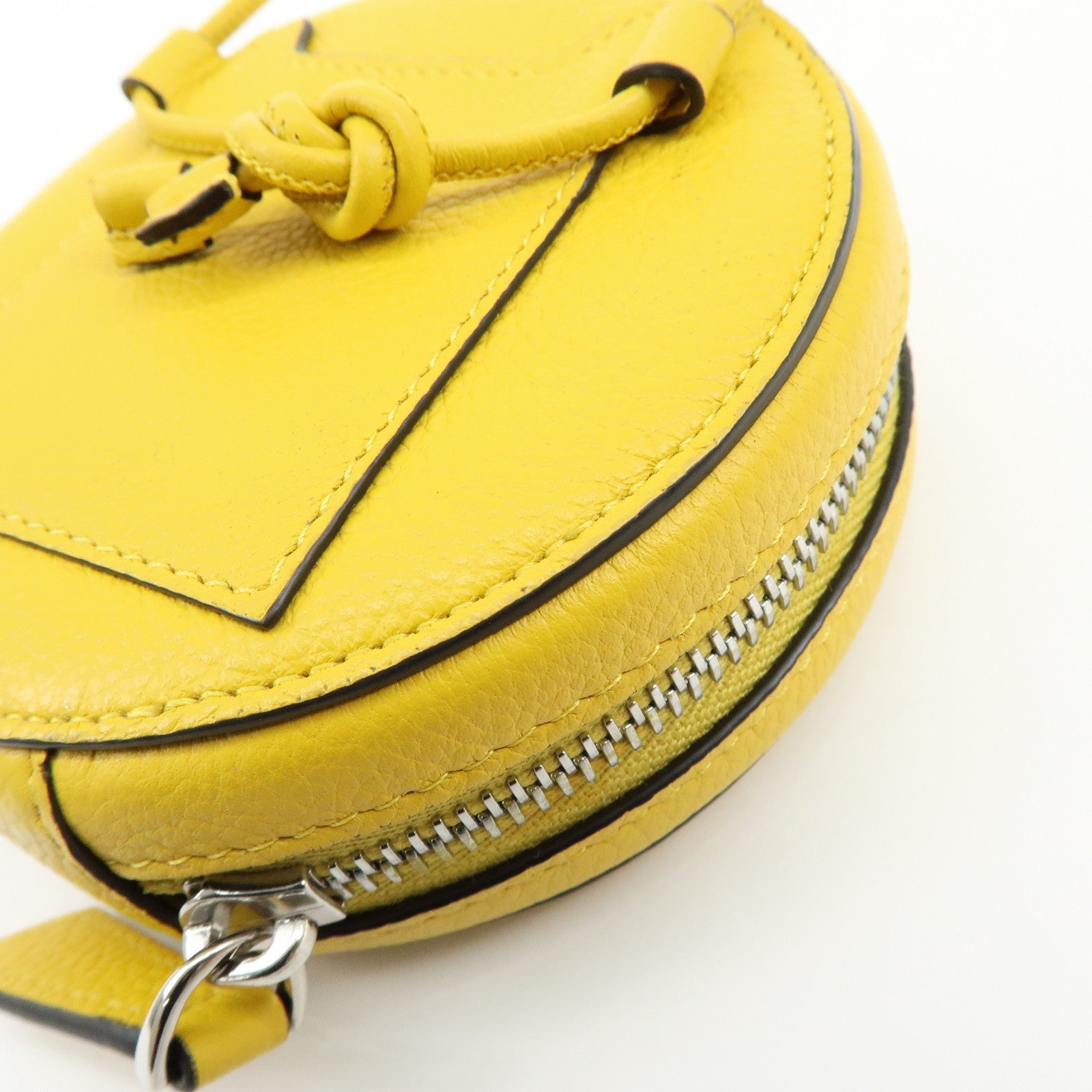 FENDI FF Logo Leather Round Zip Shoulder Bag Yellow 7M0359