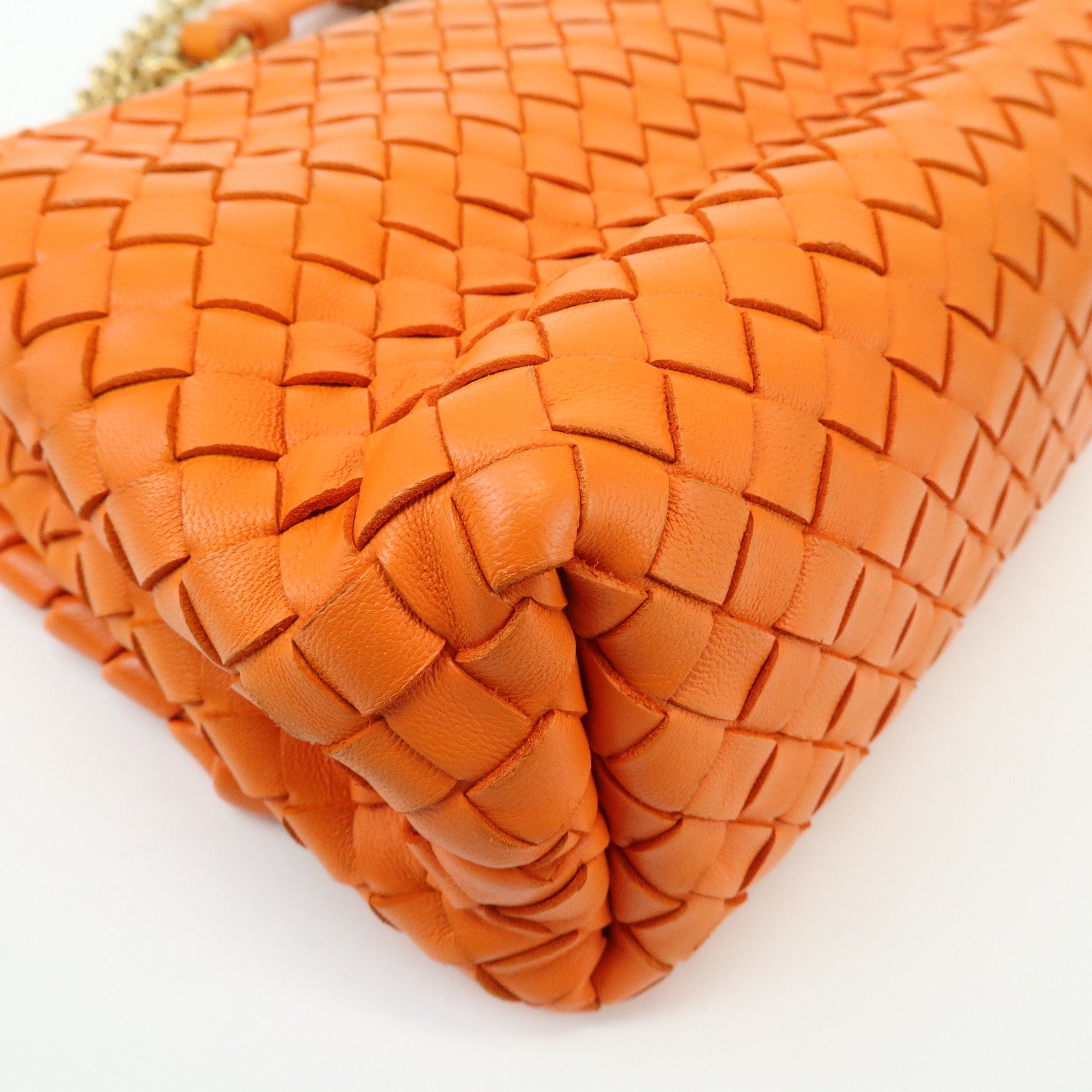 BOTTEGA VENETA Intrecciato Leather Chain Shoulder Bag Orange