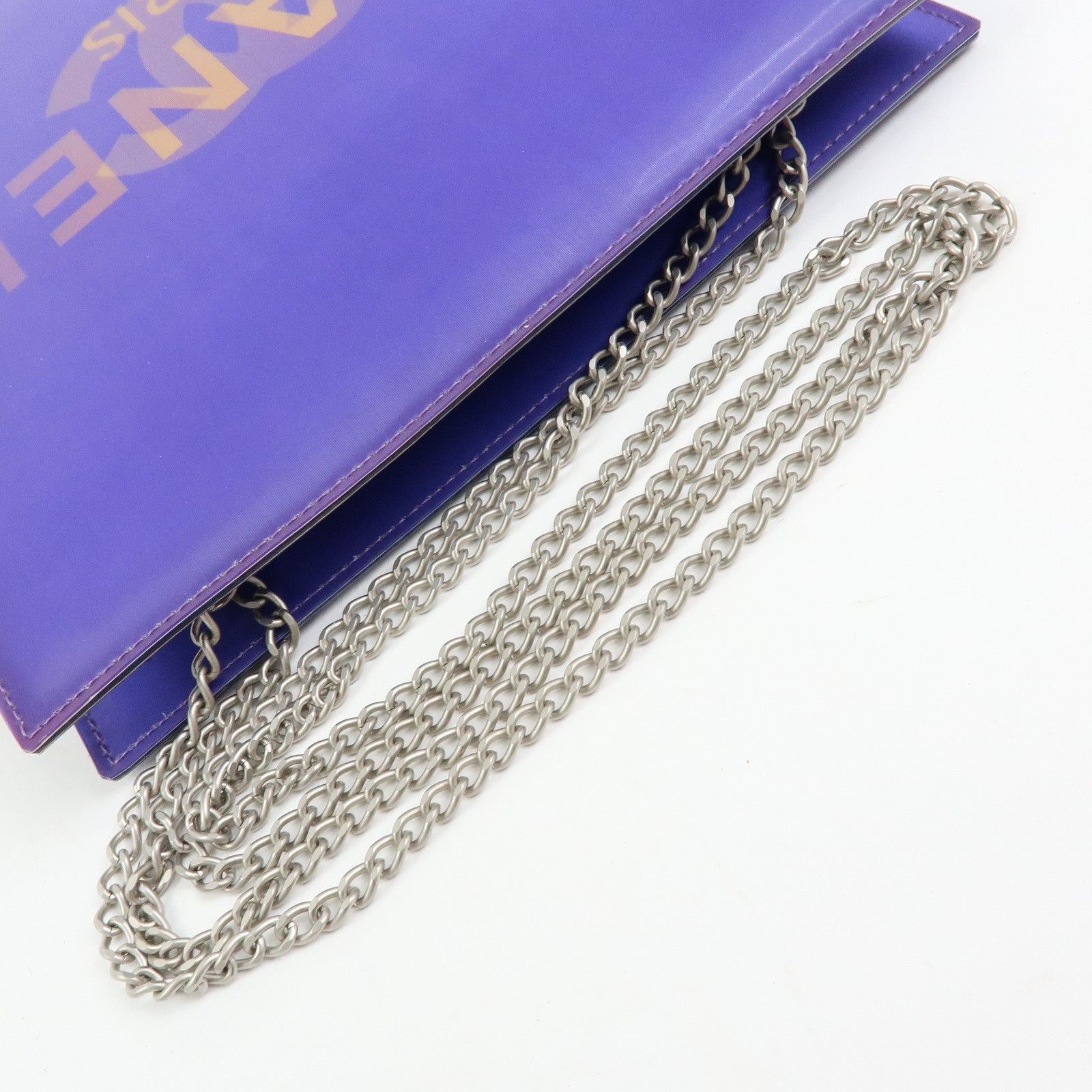 CHANEL COCO Mark Vinyl Hologram Logo Chain Shoulder Bag Purple