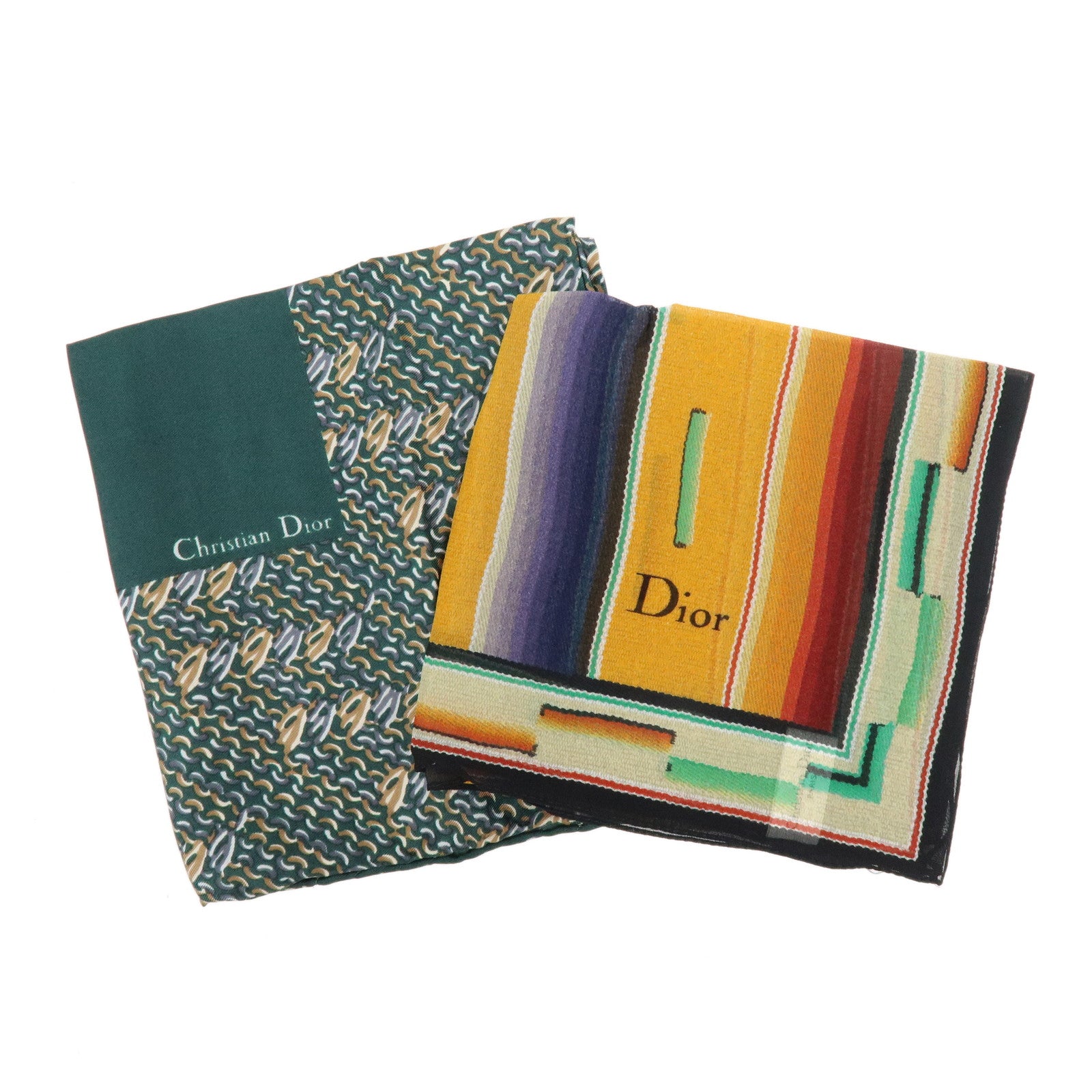 Christian Dior Set of 2 Silk 100% Scarf Tribal Print Multicolor
