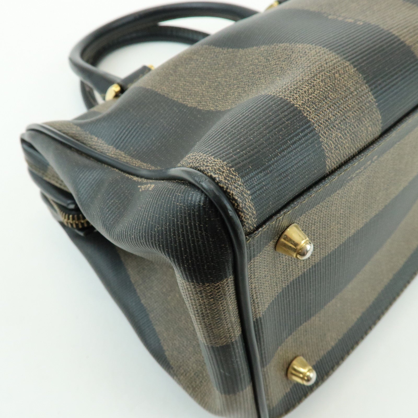 FENDI Pequin PVC Leather 2Way Bag Boston Bag Brown 259022