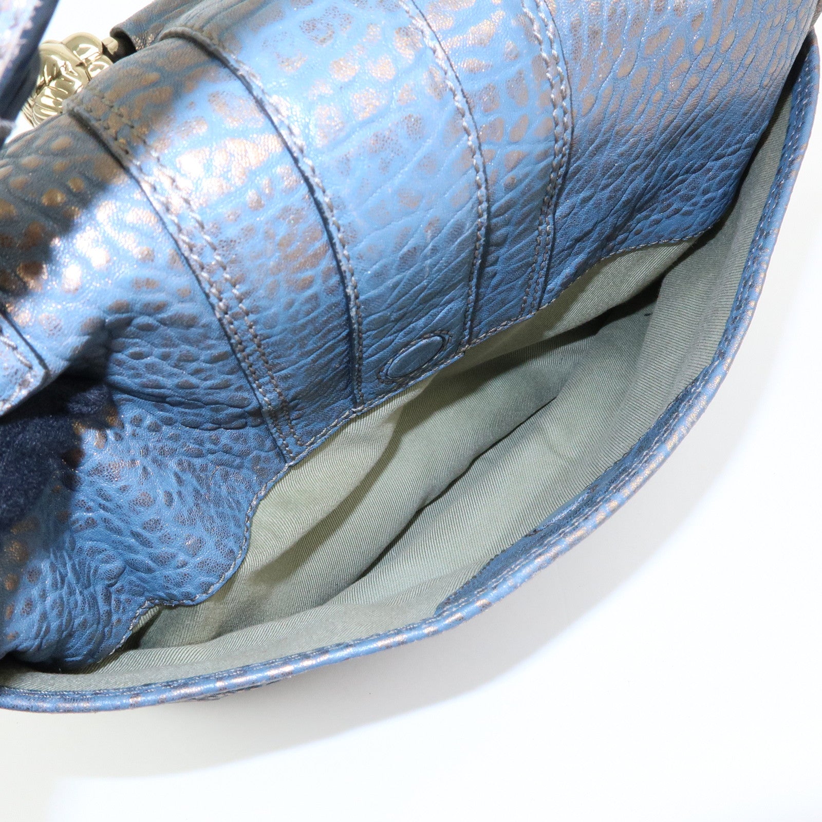 BVLGARI Leoni  Leather Top Handle 2Way Bag Shoulder Bag Blue Bronze