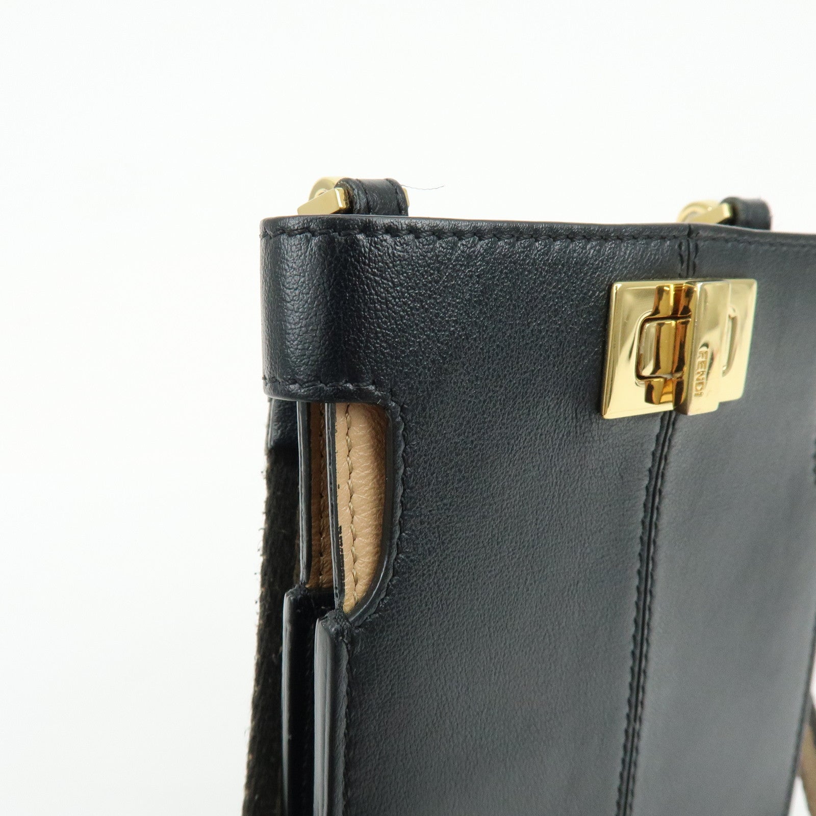FENDI Peekaboo Leather Shoulder Bag Phone Case Black 8M0442 A5DY