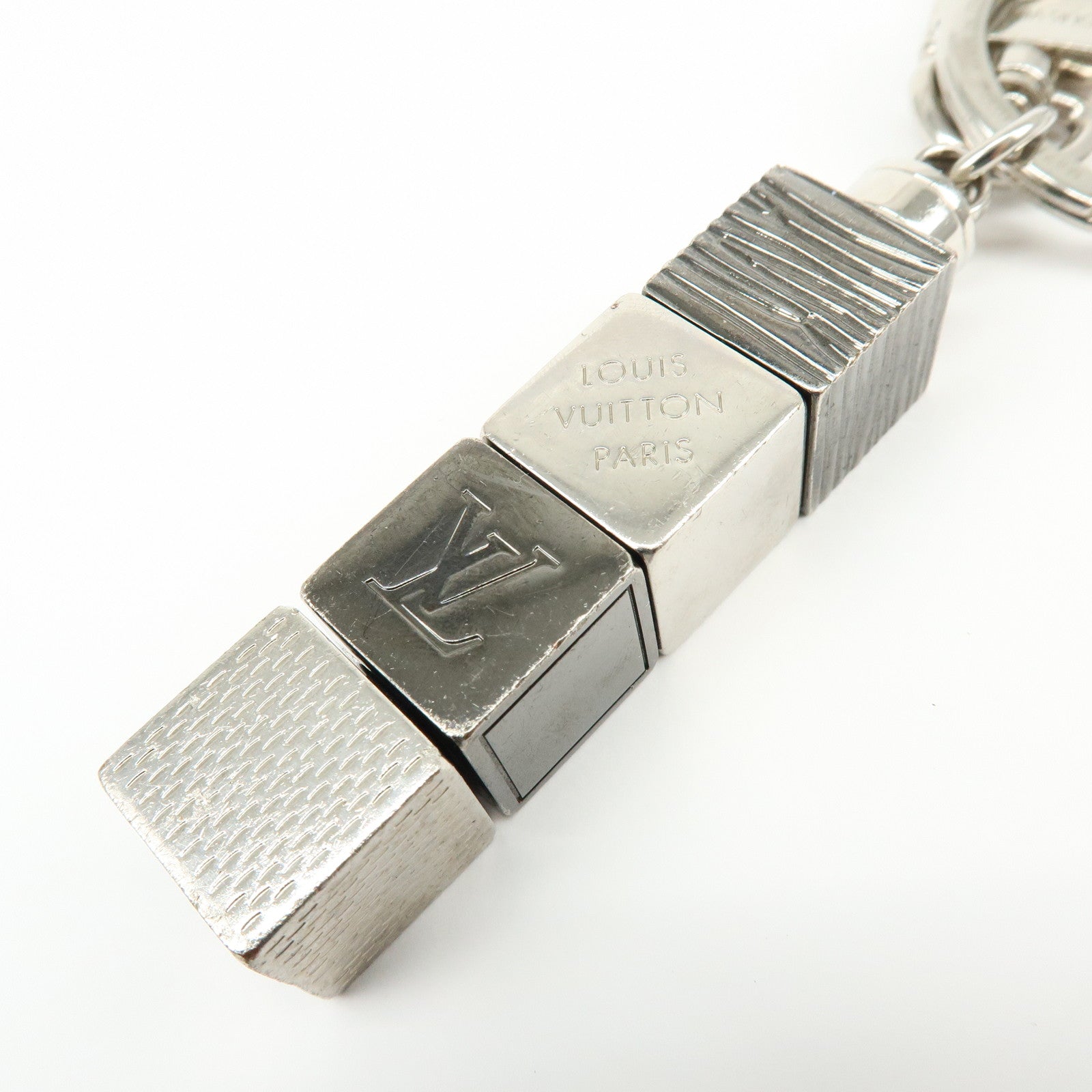 Louis Vuitton Porte Cles Cube Bag Key Charm Silver Gray M67142