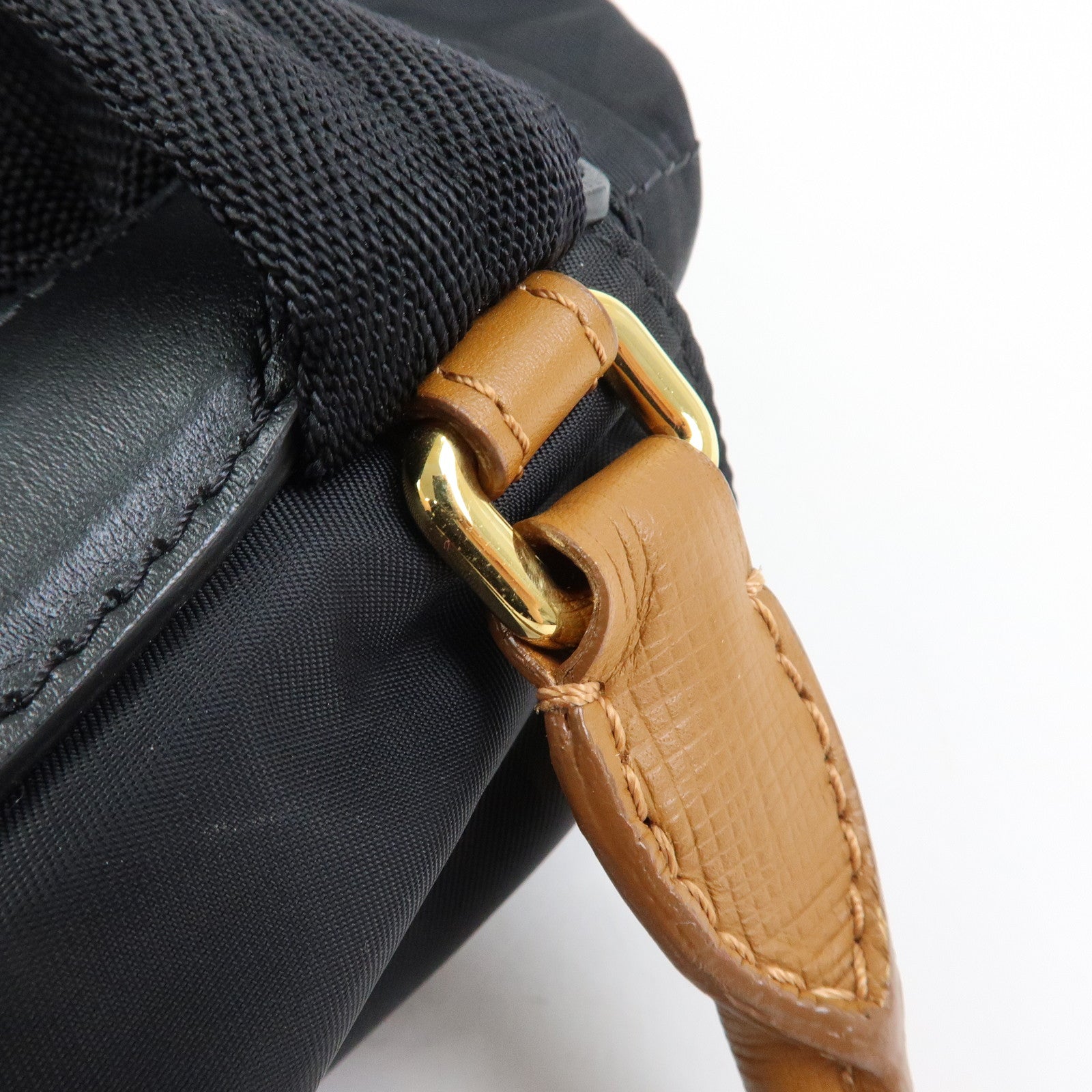 BURBERRY Nylon Leather Backpack Rucksack Gold Chain Black