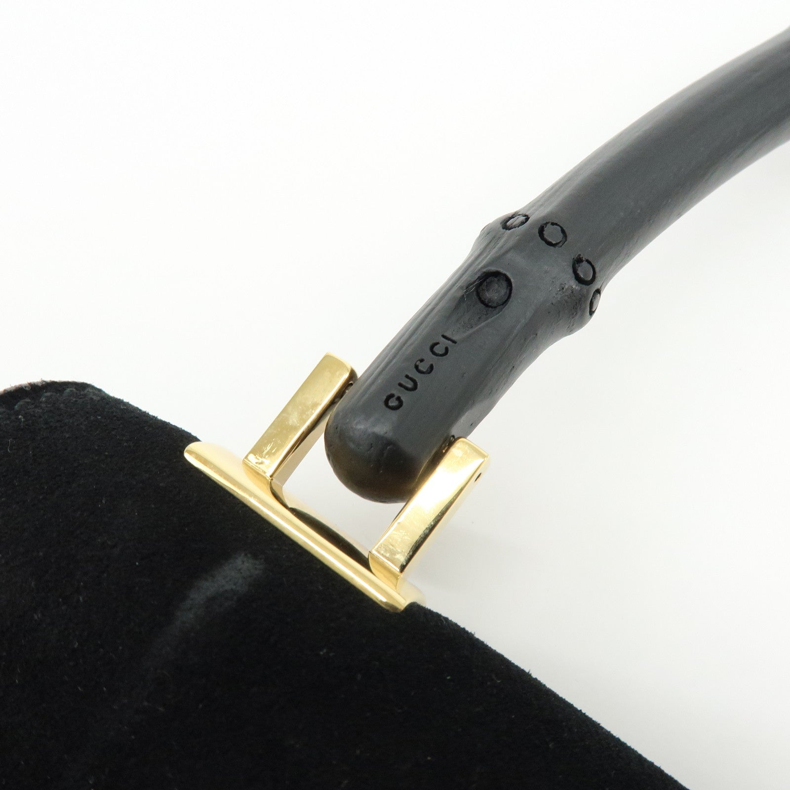 GUCCI Bamboo Suede Shoulder Bag Hand Bag Black 001998