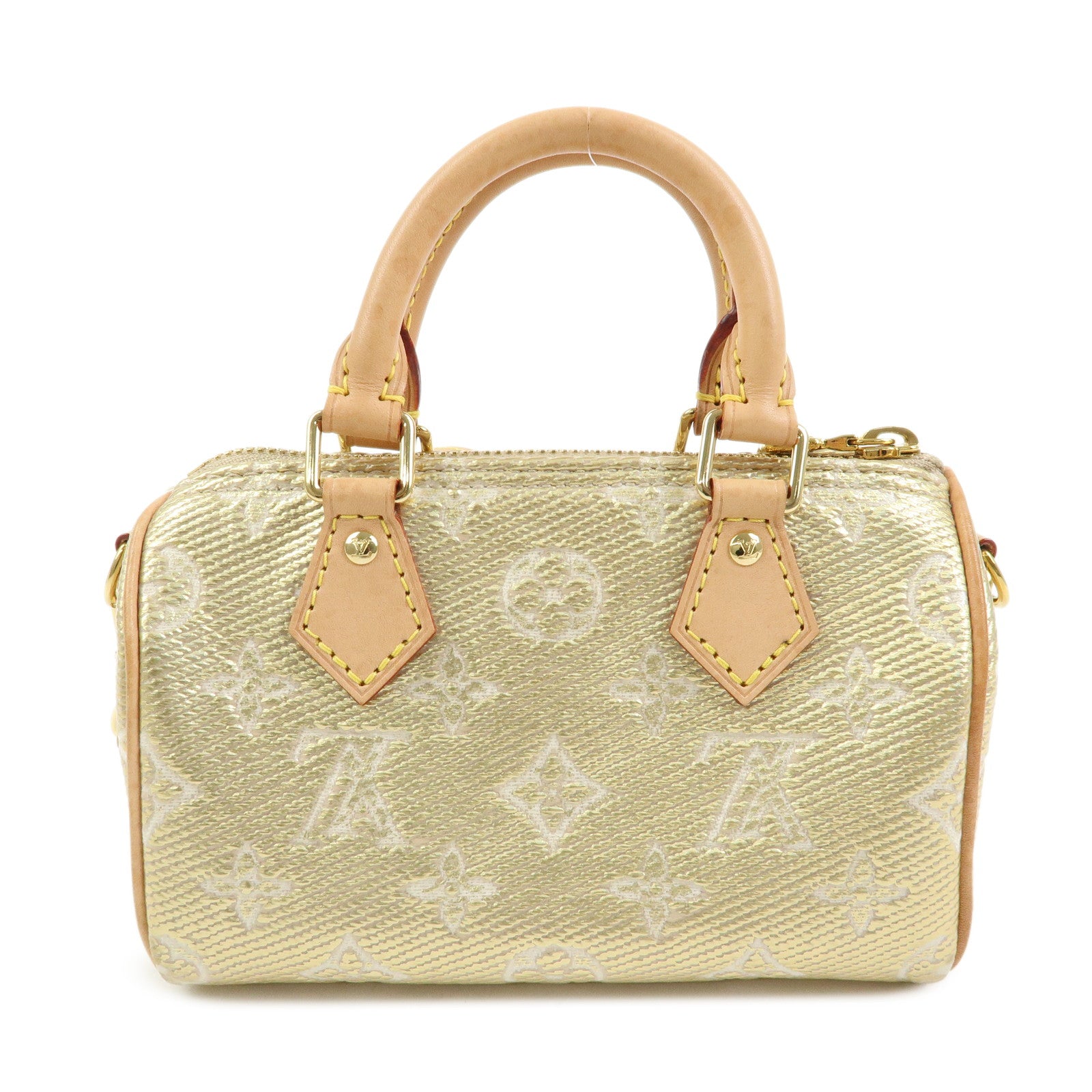 Louis Vuitton Monogram Jaquard Nano Speedy Hand Bag & Strap Gold M82242