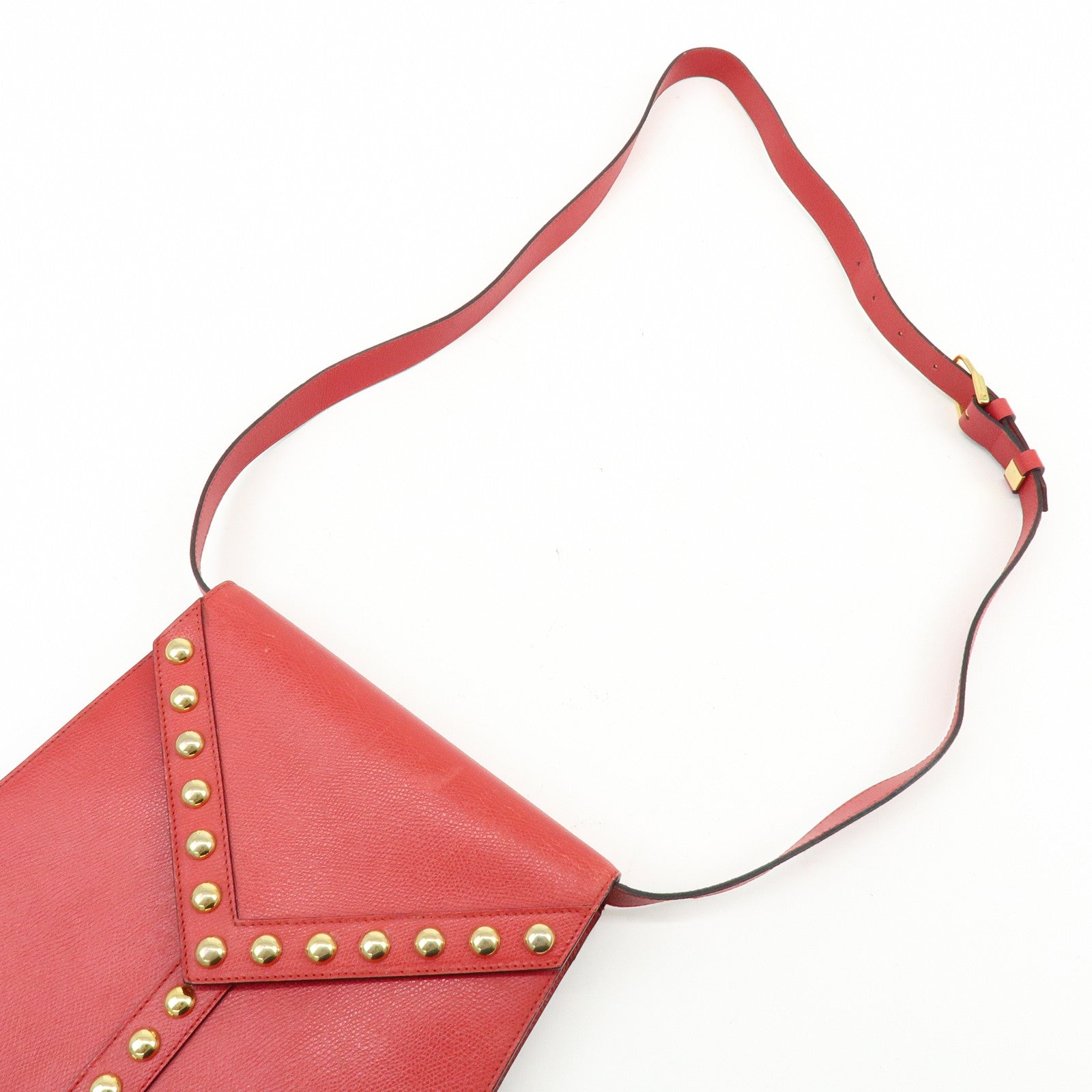 SAINT LAURENT PARIS Y-Line Leather Studs Shoulder Bag Crossbody Bag Red