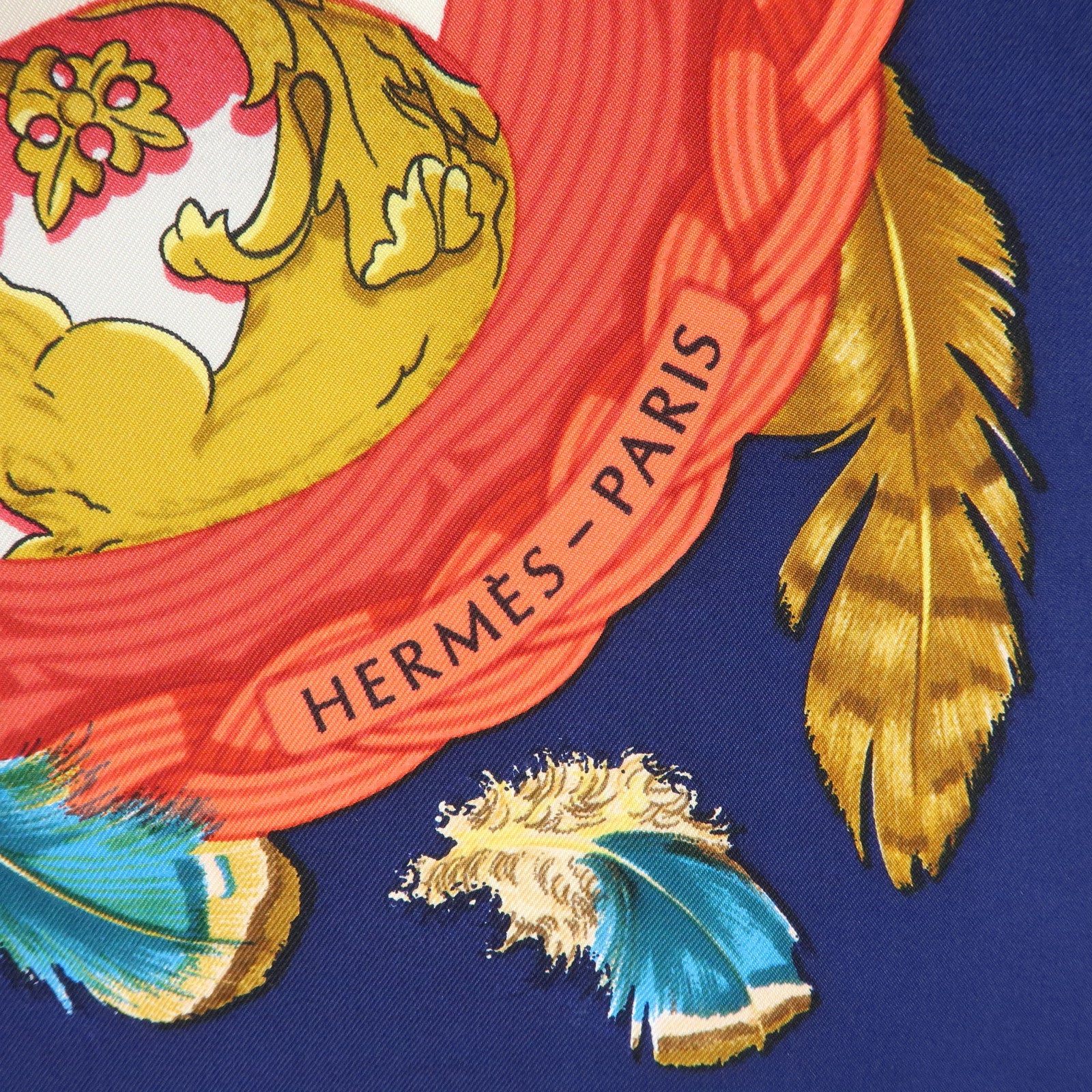 HERMES Carre 90 Silk 100% Scarf COUVEE D HERMES Blue Red White