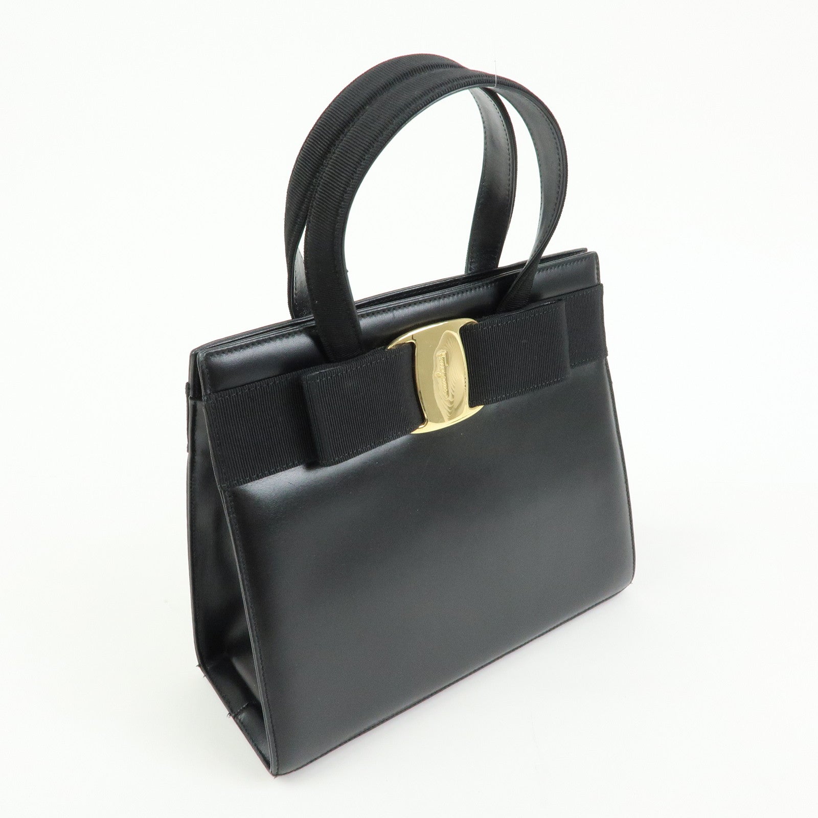 Ferragamo Vara Ribbon Leather 2Way Bag Hand Bag Black