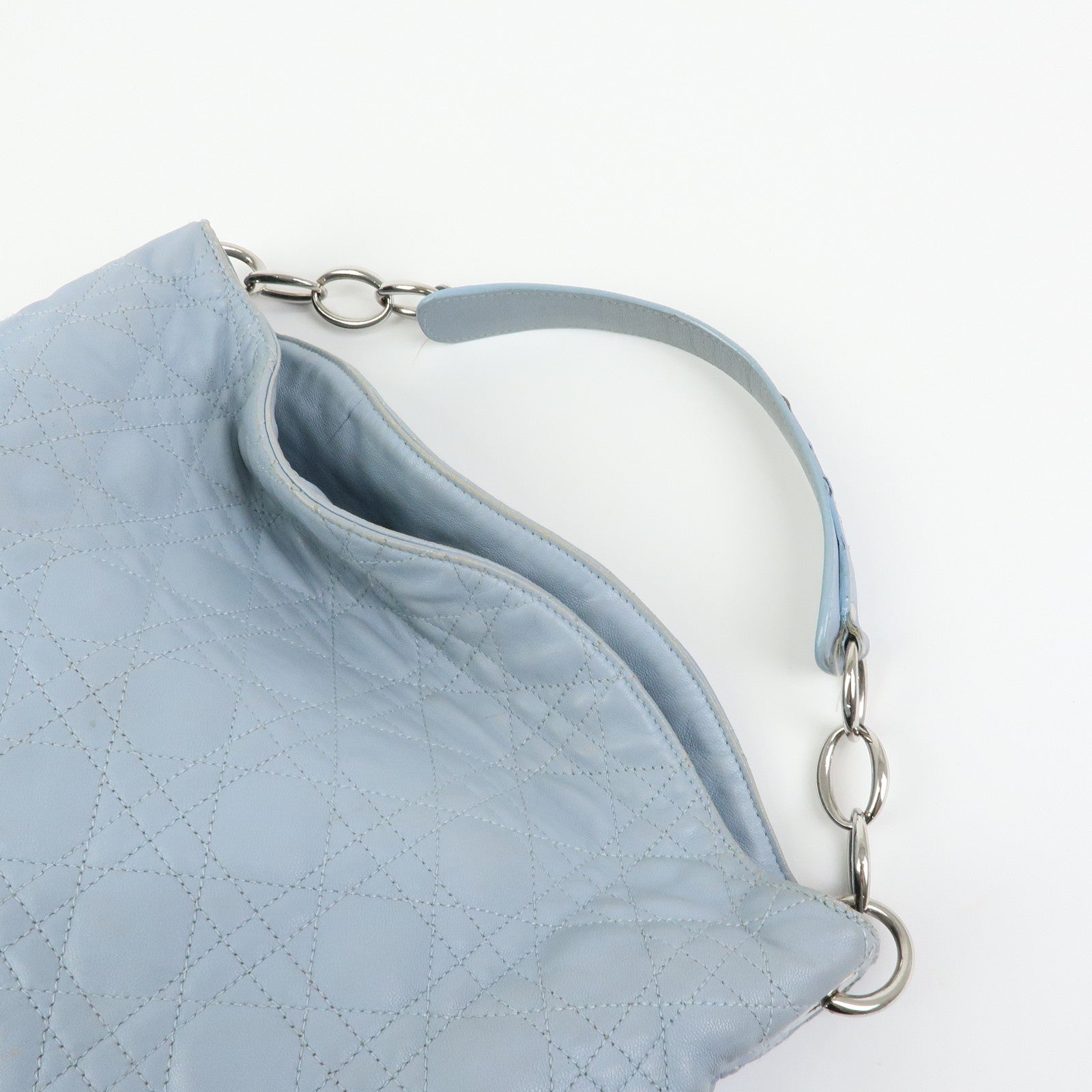 Christian Dior Lady Dior Cannage Lamb Skin Shoulder Bag Hand Bag Blue