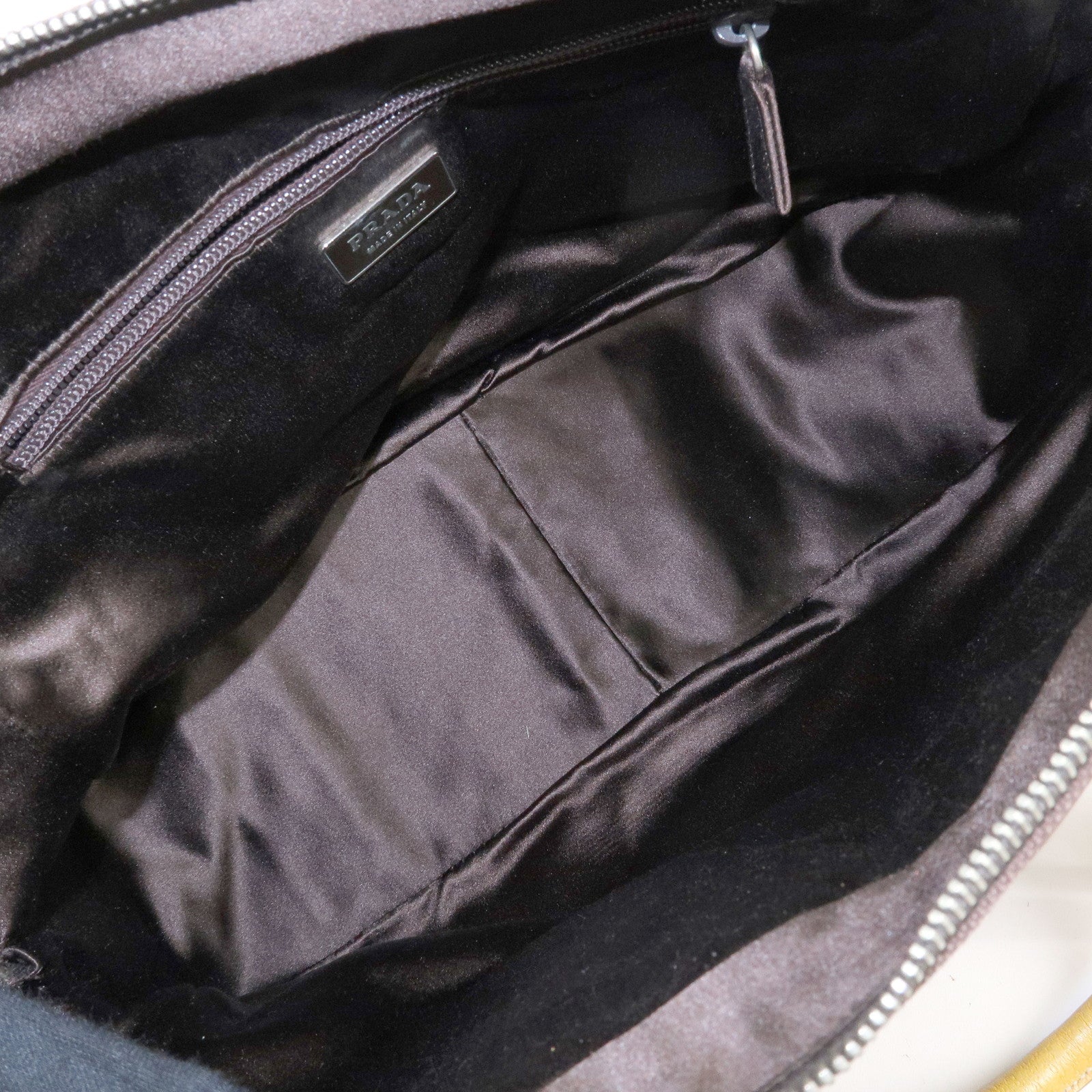 PRADA Triangle Logo Canvas Leather Boston Bag Brown Yellow B10813