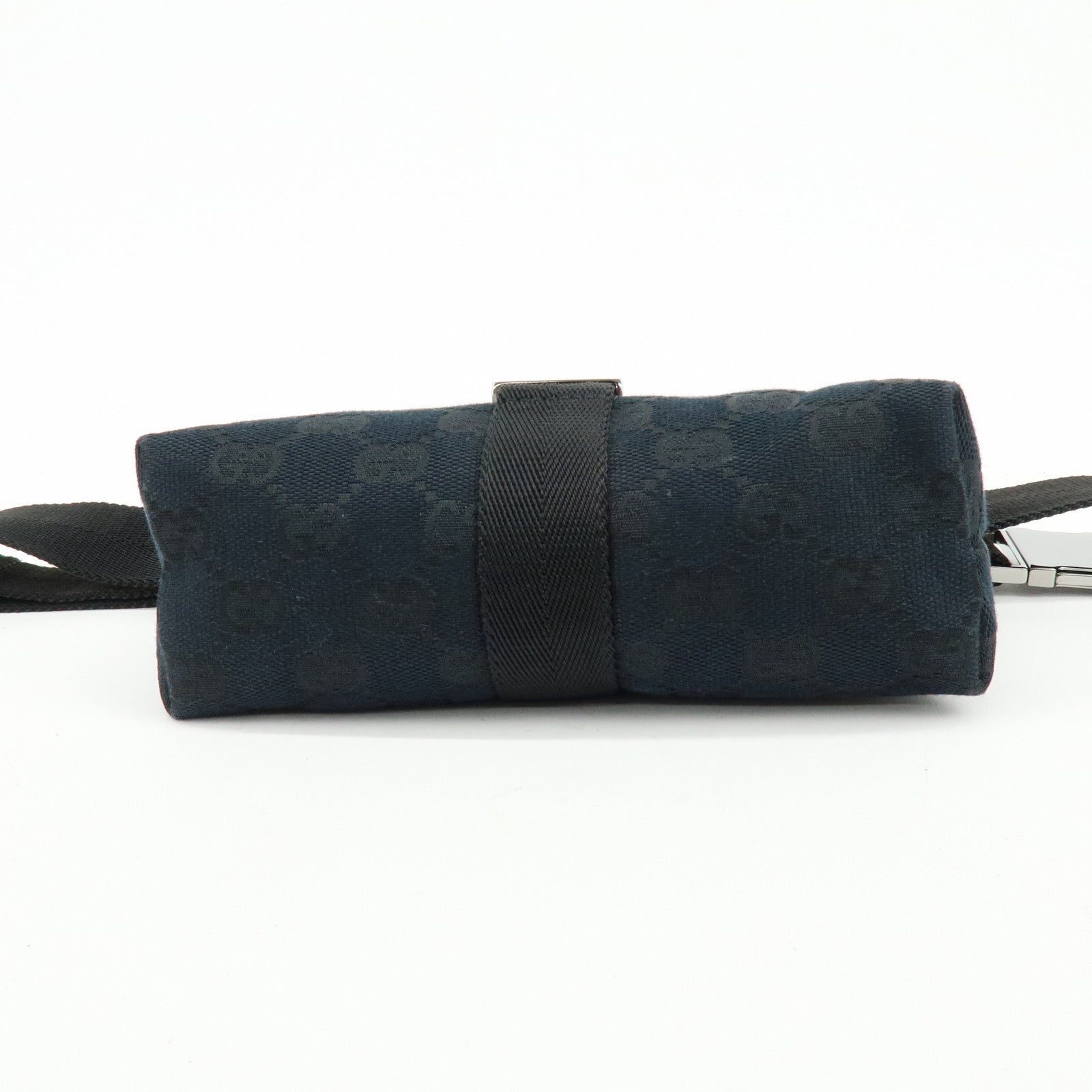 GUCCI GG Canvas Leather Waist Pouch Body Bag Black 131236