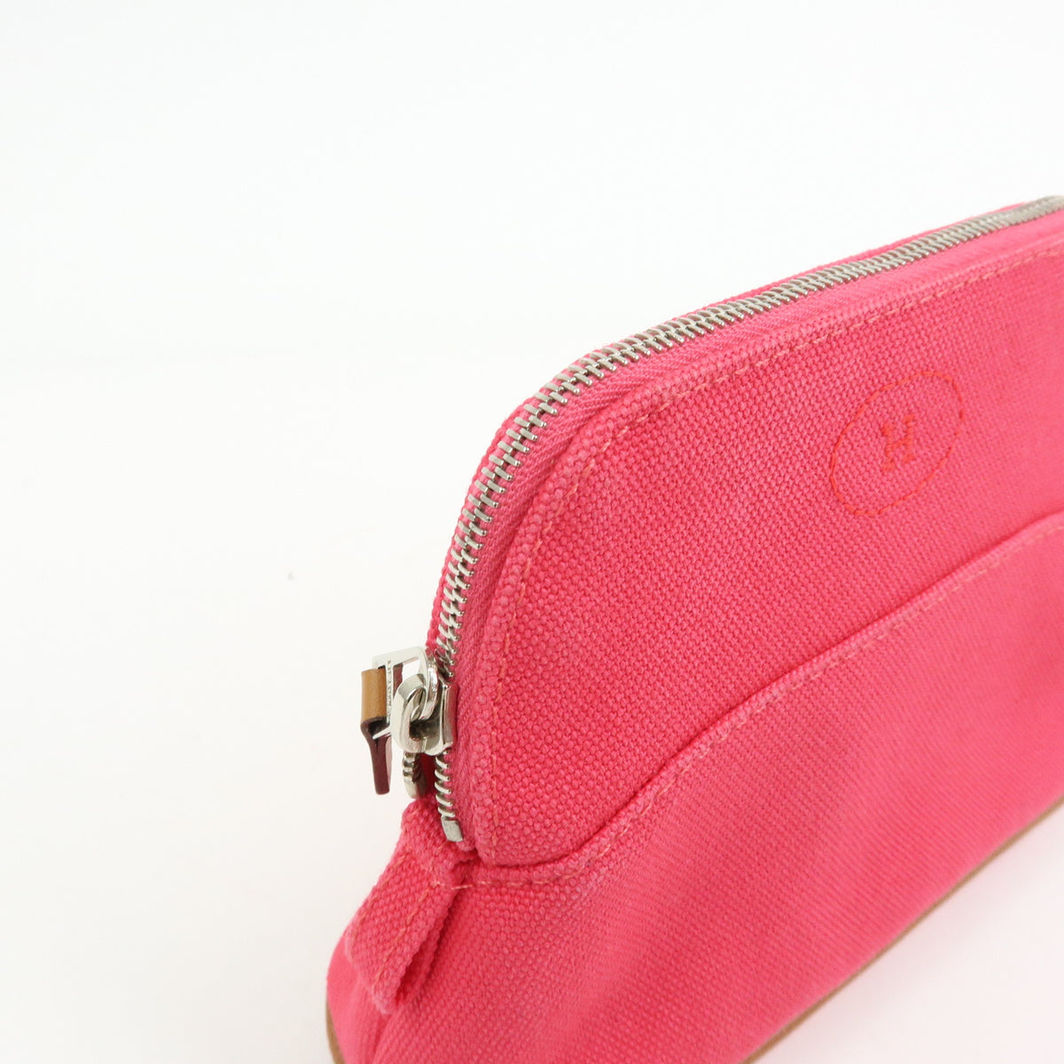 HERMES Bolide Mini Mini 16 Canvas Leather Pouch Pink Brown