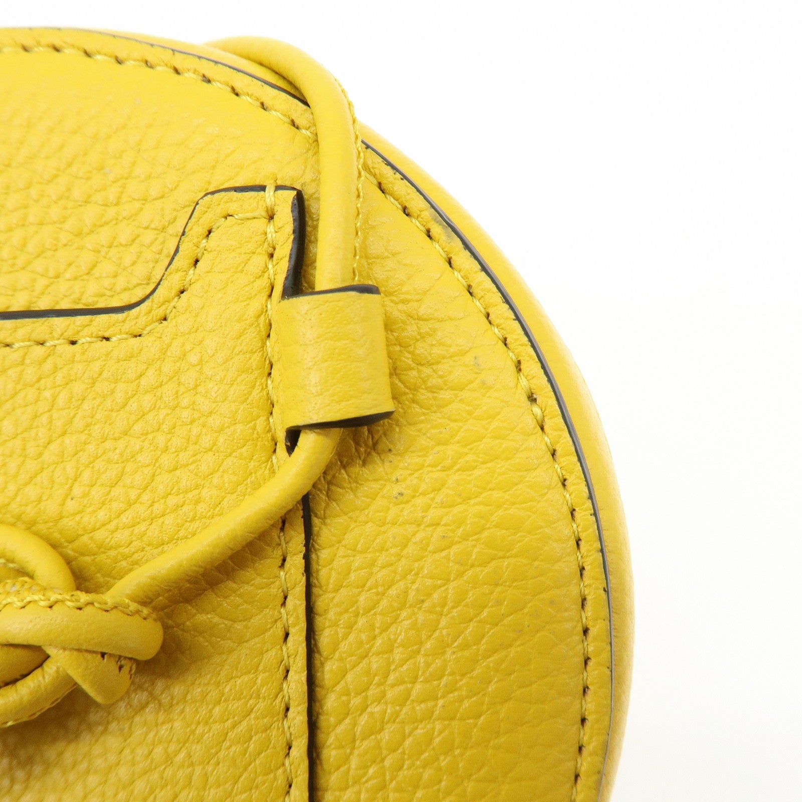 FENDI FF Logo Leather Round Zip Shoulder Bag Yellow 7M0359
