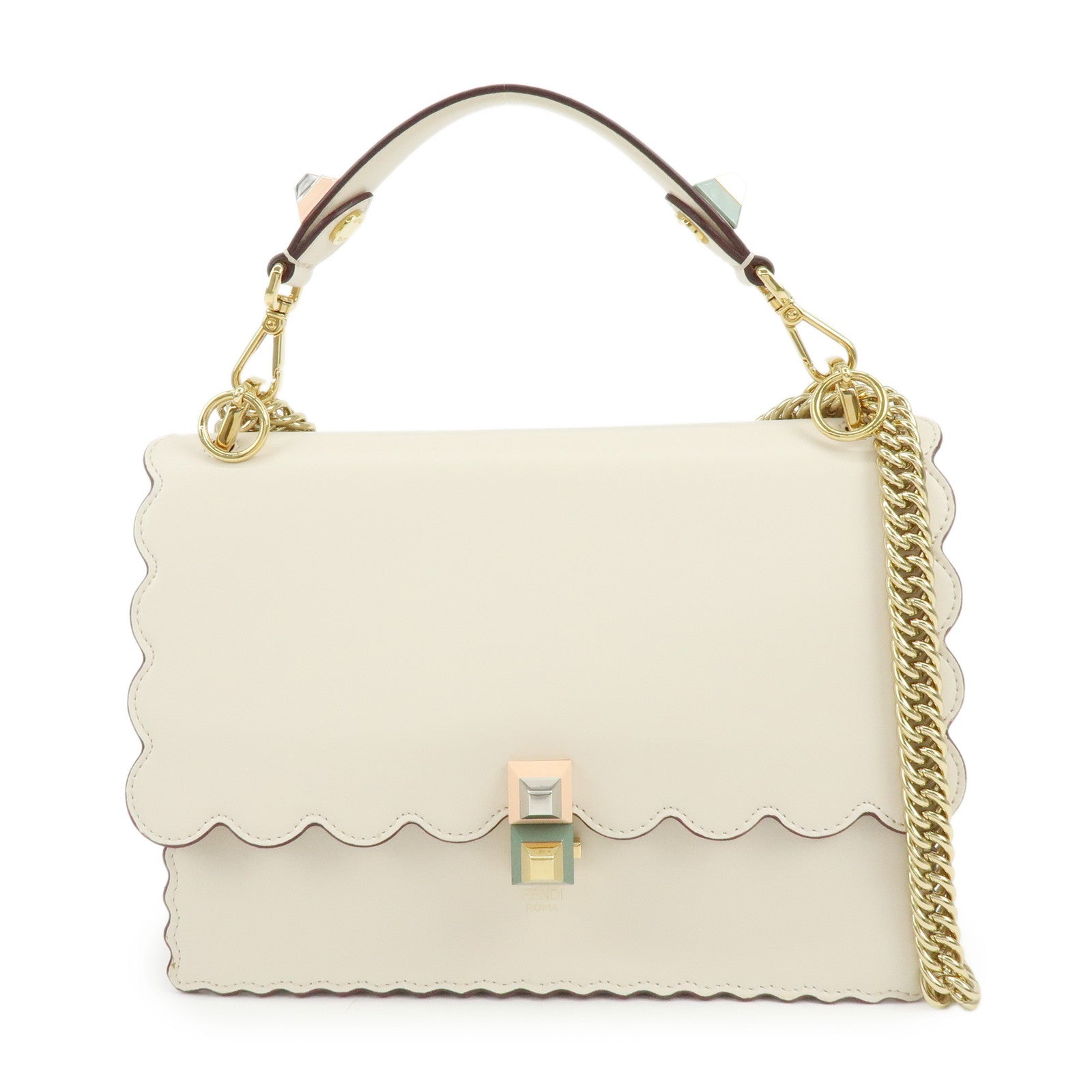 FENDI KAN I Leather 2Way Bag Shoulder Bag Hand Bag Beige 8BT283