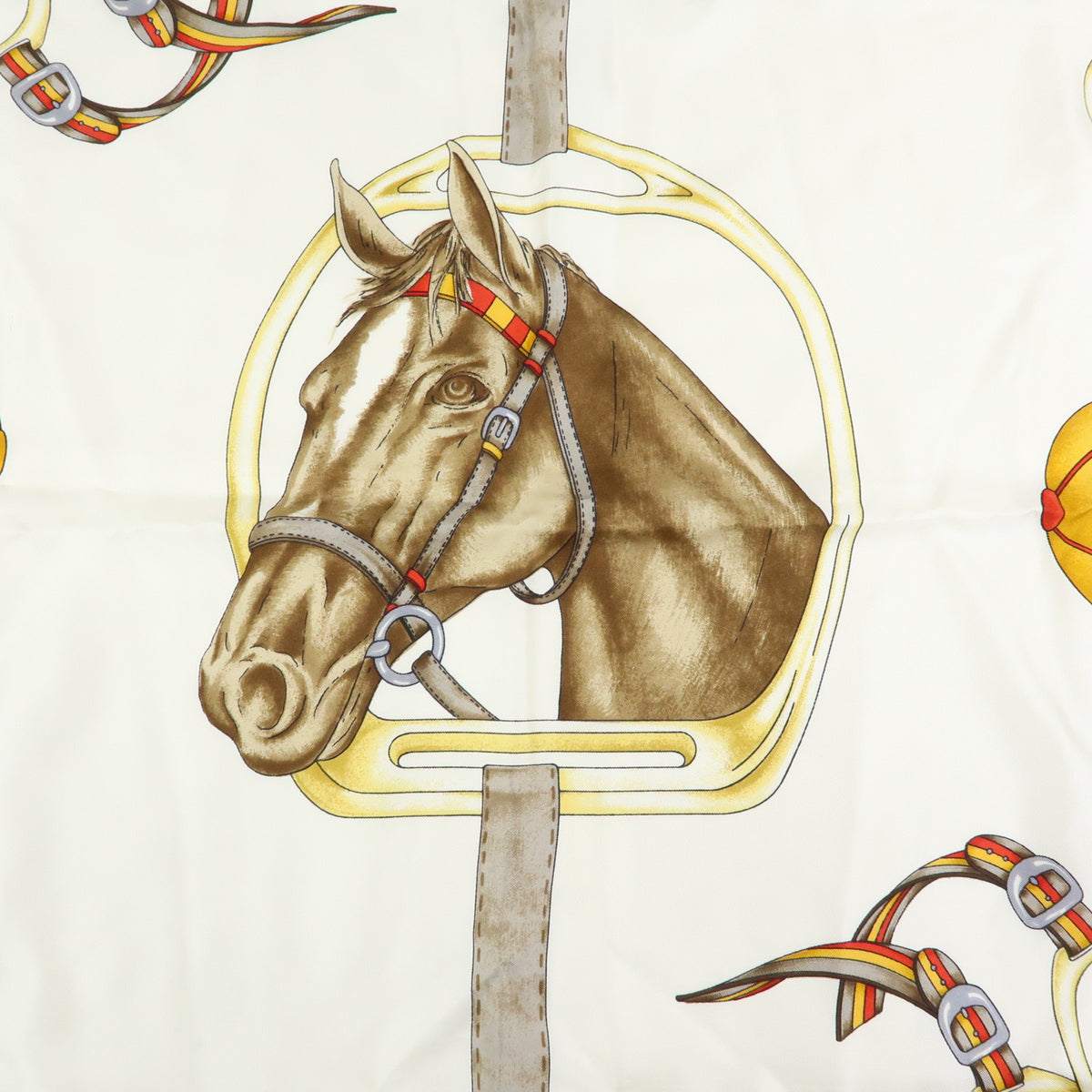 CELINE Lot of 2 Silk 100% Scarf Horse Motif Navy Black Gold White