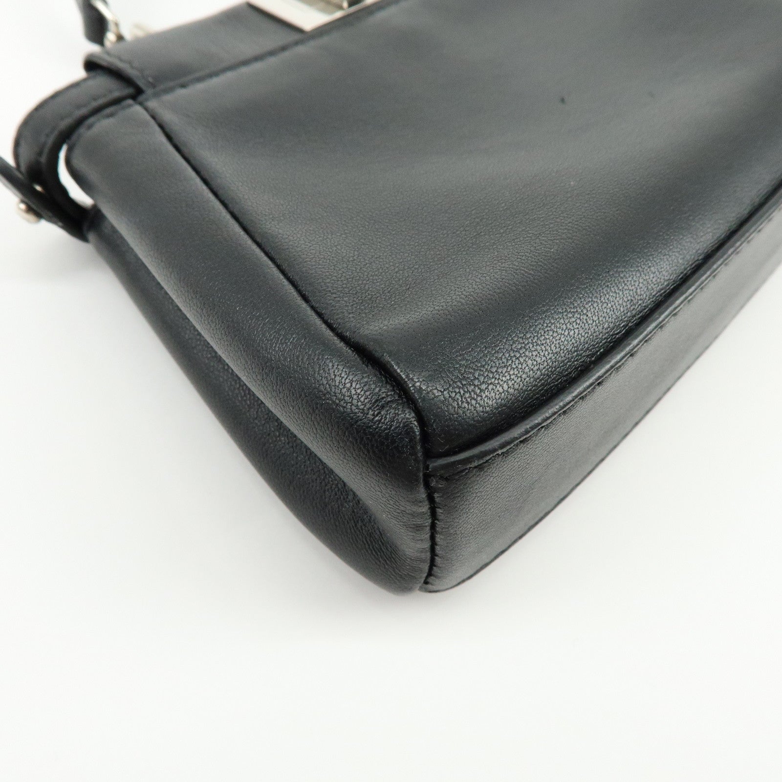 FENDI Micro Peekaboo Leather Flower Motif 2Way Hand Bag Black 8M0355