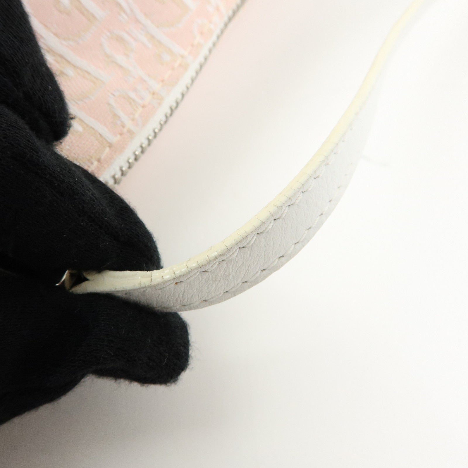 Christian Dior Trotter Canvas Leather Pouch Hand Bag Pink White