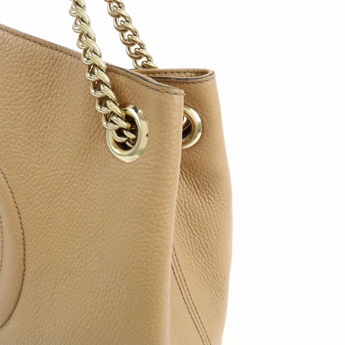 GUCCI SOHO Interlocking G Leather Chain Shoulder Bag Beige 536196