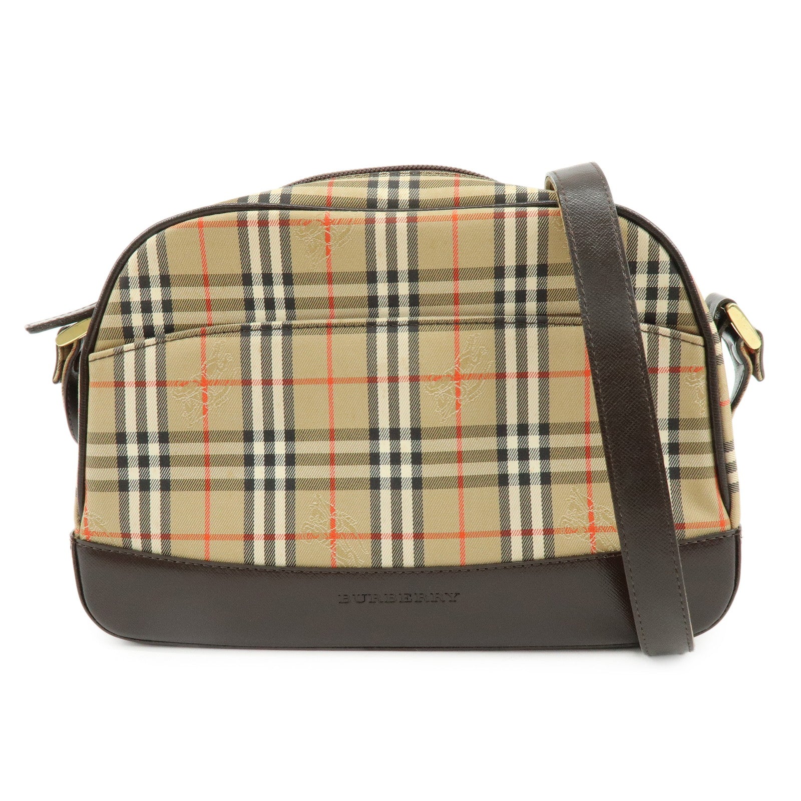 BURBERRY Nova Plaid Canvas Leather Shoulder Crossbody Bag Beige Brown