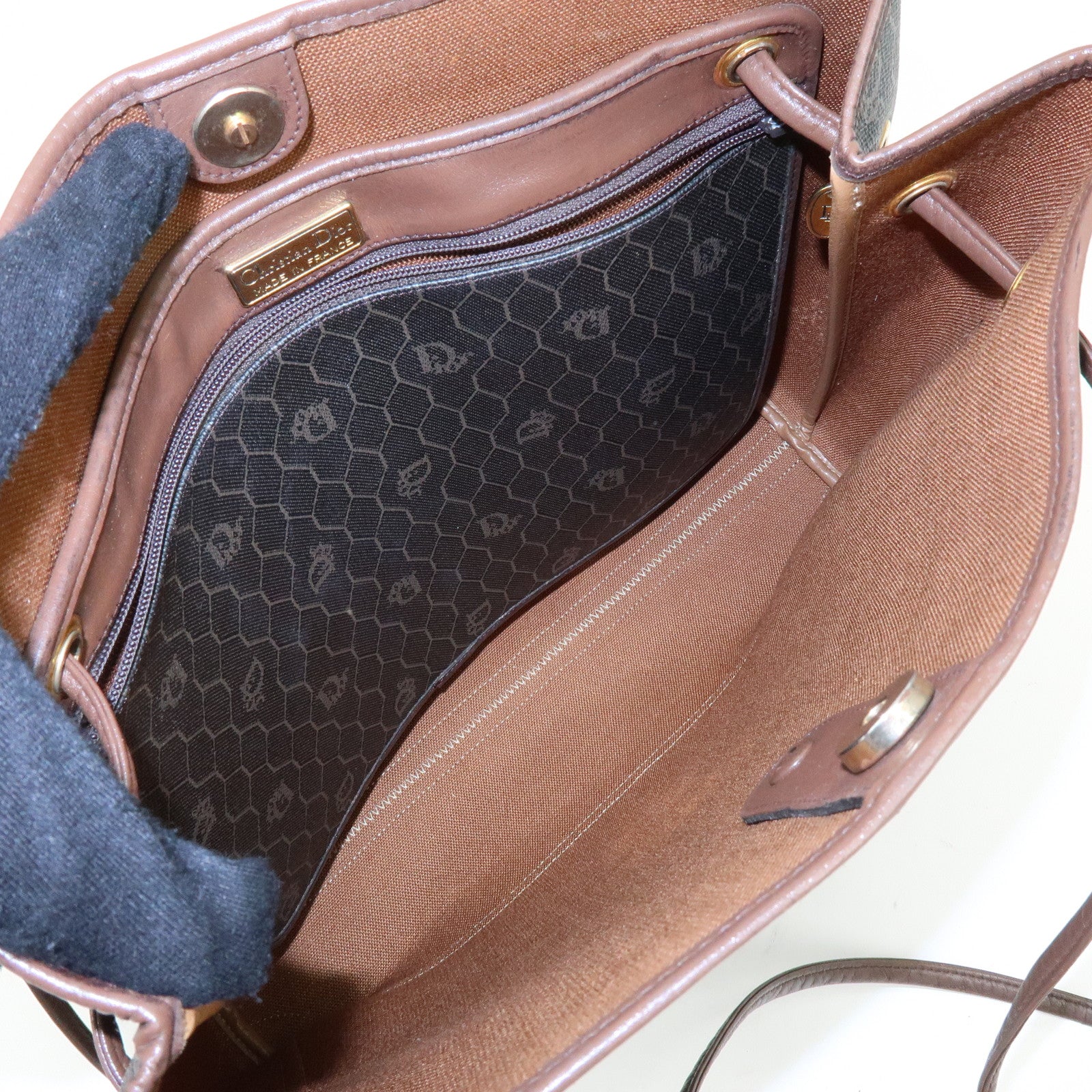 Christian Dior Honeycomb PVC Leather Shoulder Bag Brown Black