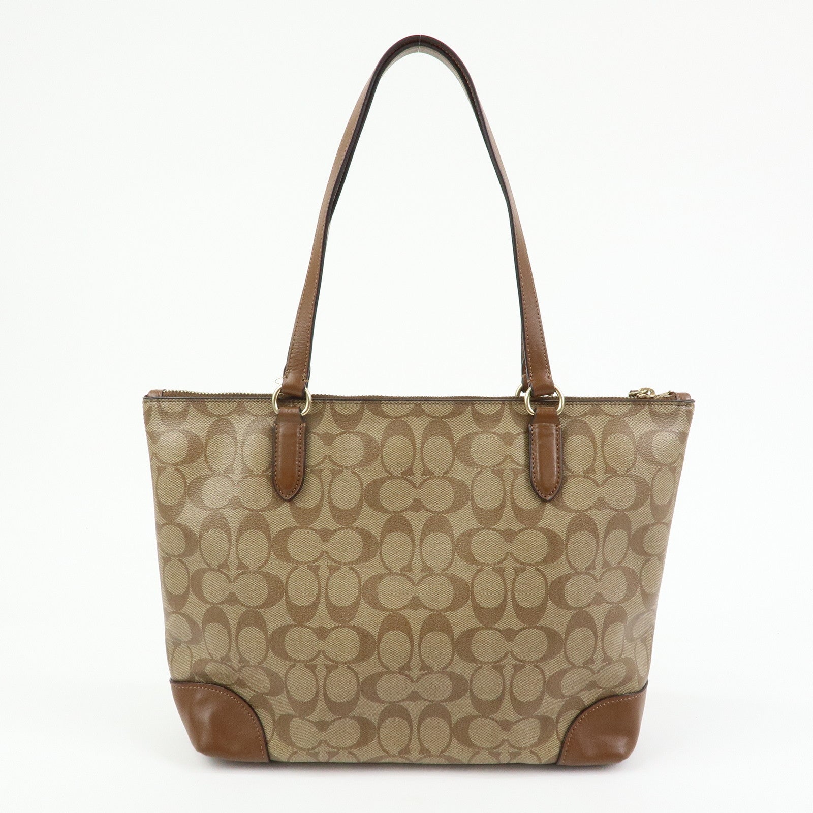 COACH Signature PVC Leather Tote Bag Hand Bag Brown F29208