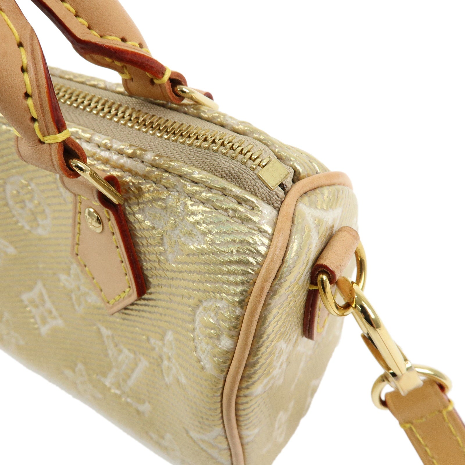 Louis Vuitton Monogram Jaquard Nano Speedy Hand Bag & Strap Gold M82242