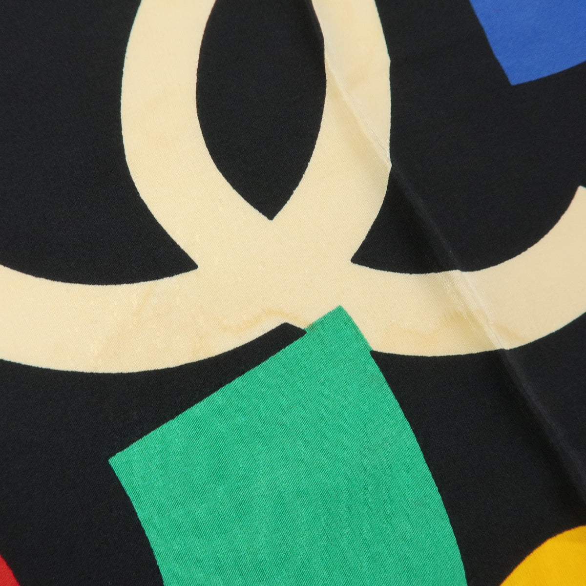 CHANEL COCO Mark Silk 100% Scarf Shawl Black Multicolor