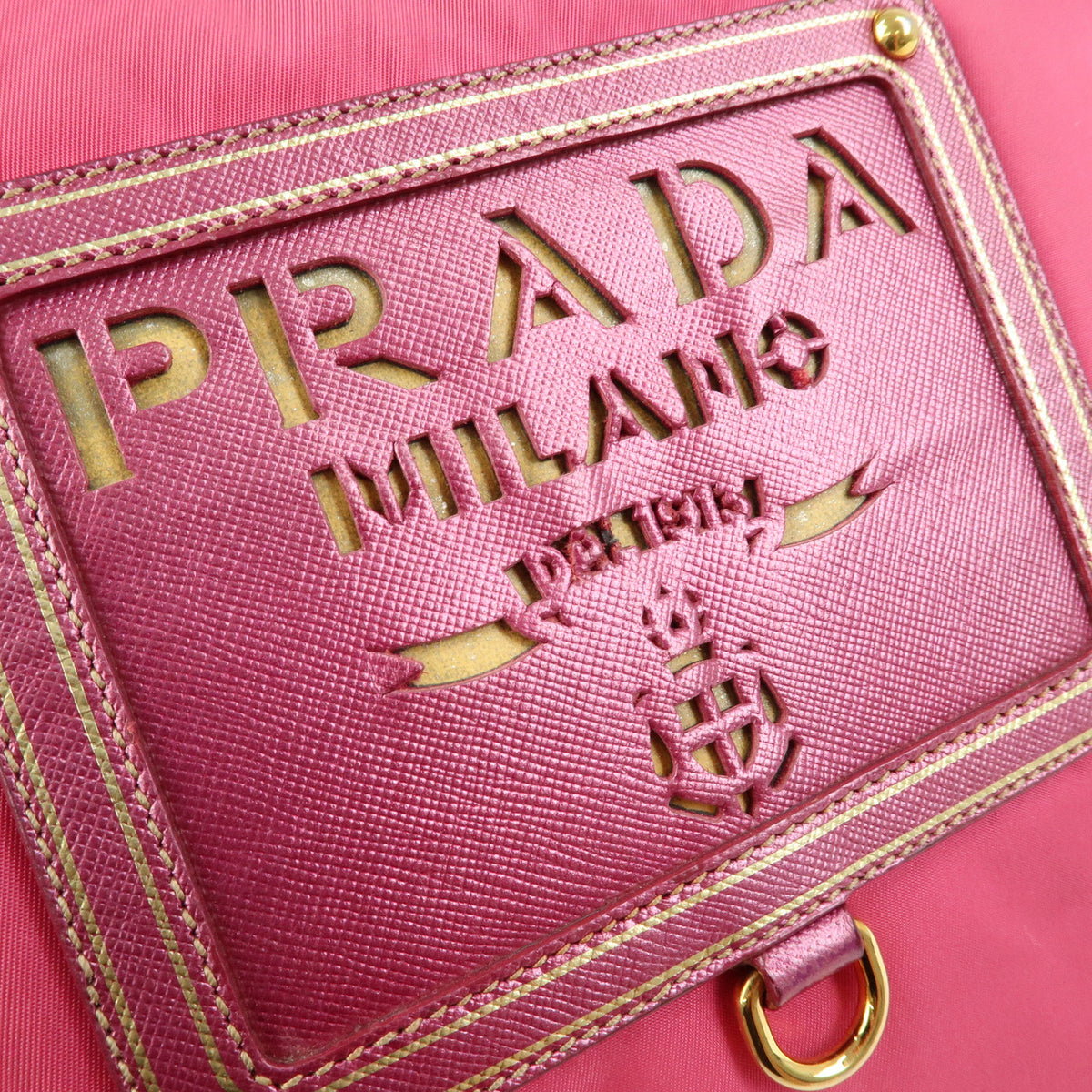 PRADA Logo Nylon Saffiano Leather Tote Bag Shoulder Bag Pink