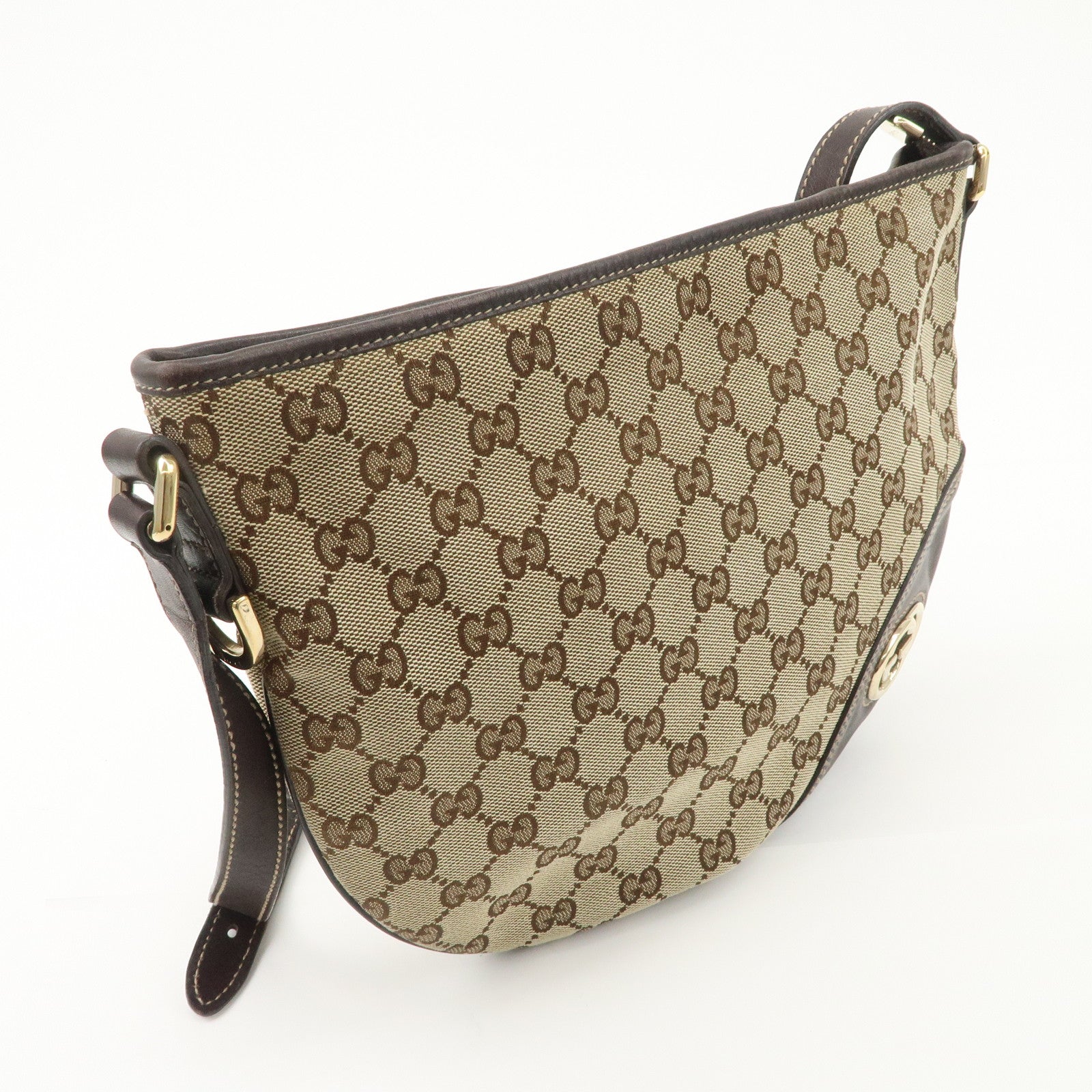 GUCCI New Brit GG Canvas Leather Shoulder Bag Beige Brown 169998 Used