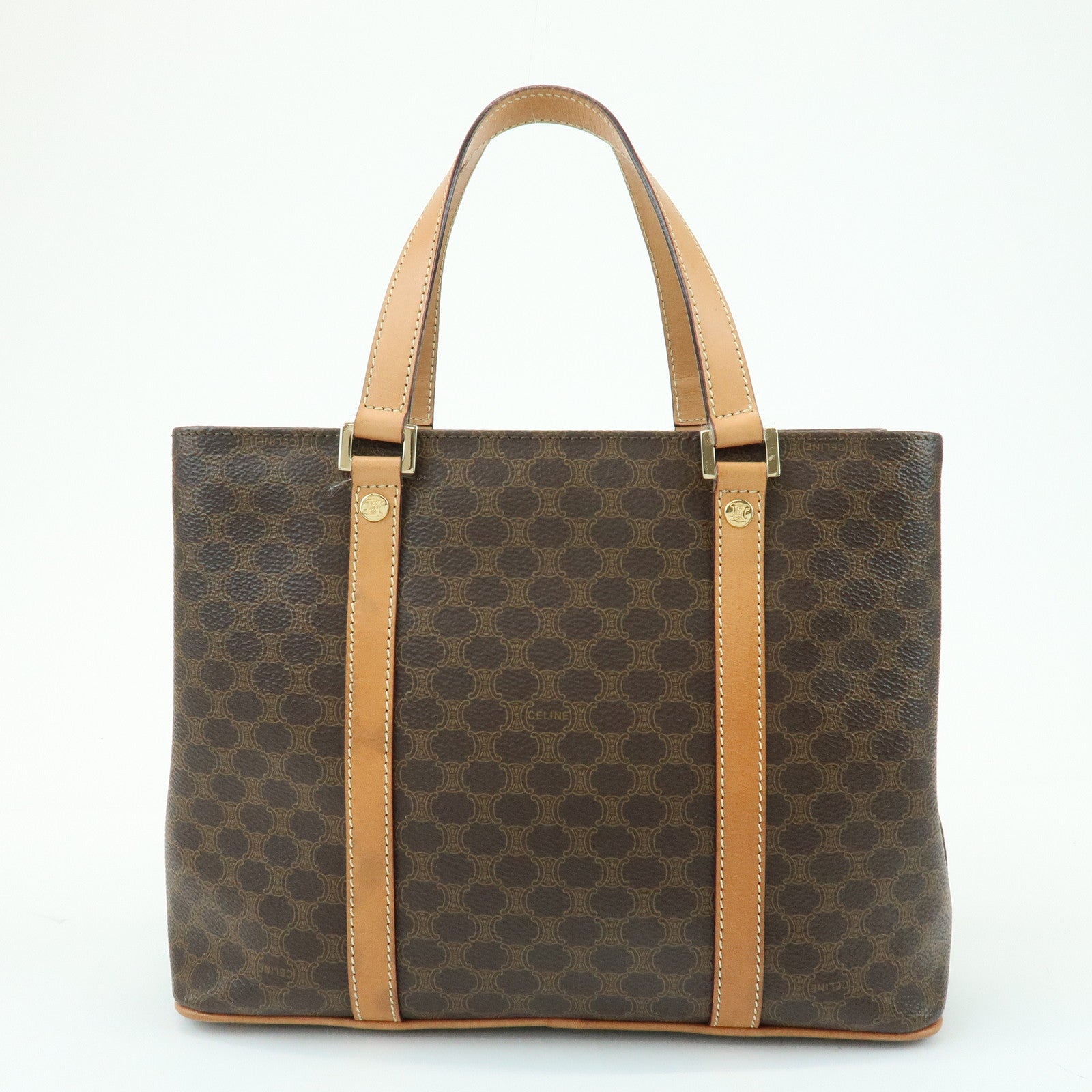 CELINE Macadam Leather Hand Bag Tote Bag Brown