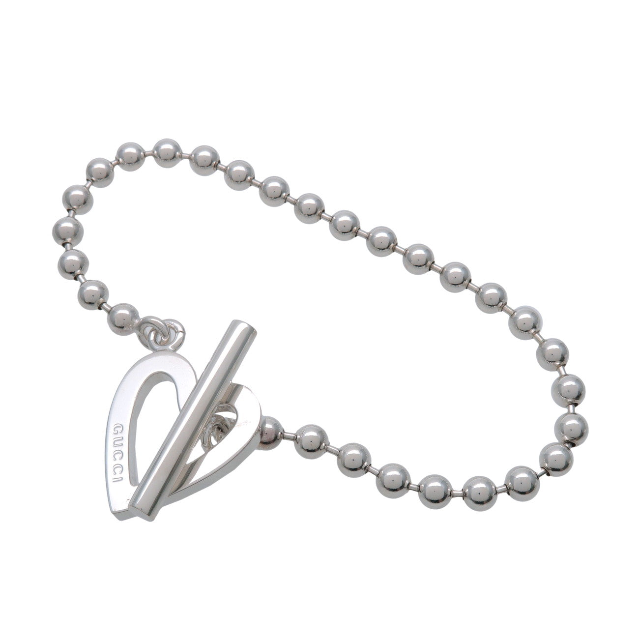 GUCCI Ball Chain Heart Motif SV925 Bracelet 16 Silver