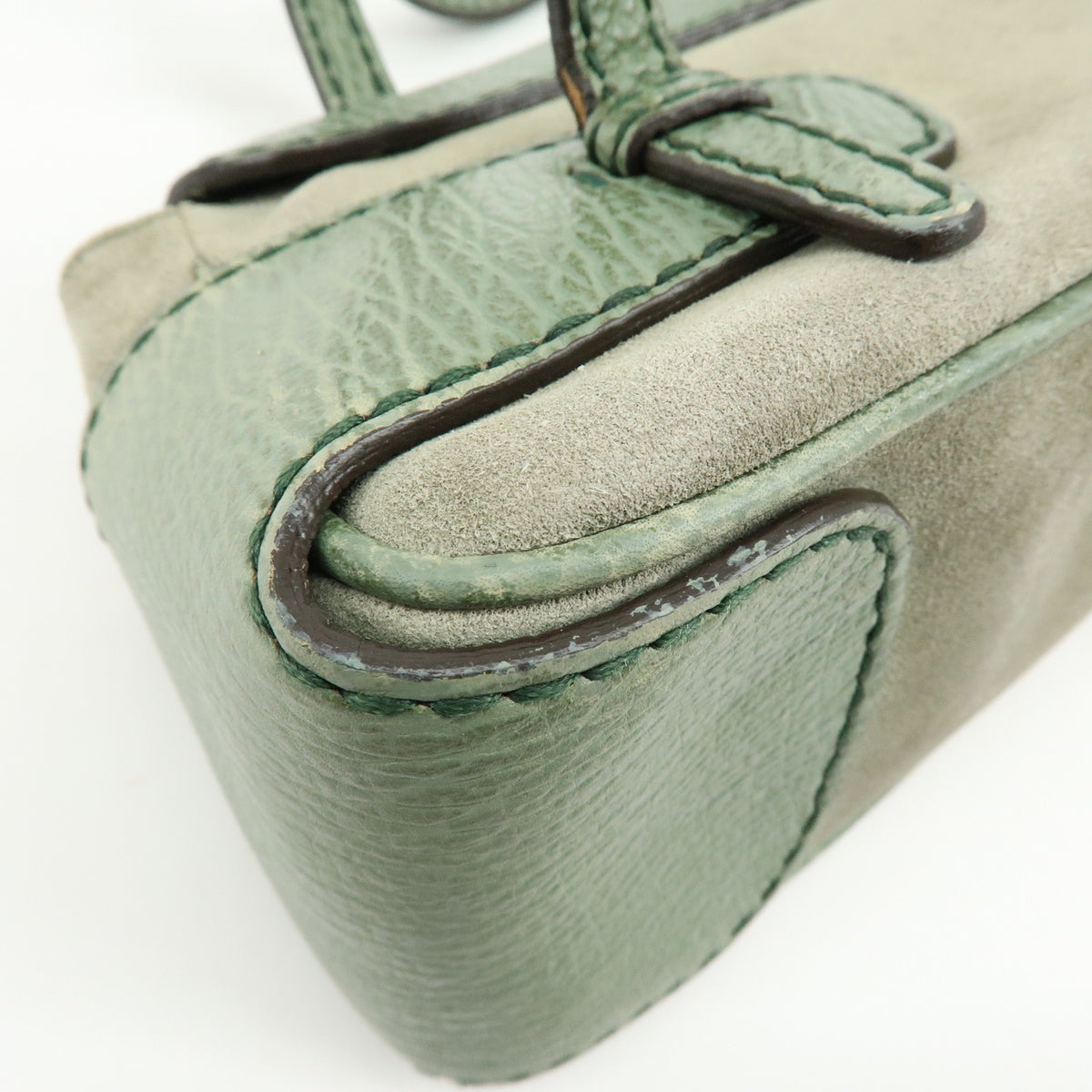 TOD'S Logo Suede Embossed Leather Hand Bag Shoulder Bag Sage Green