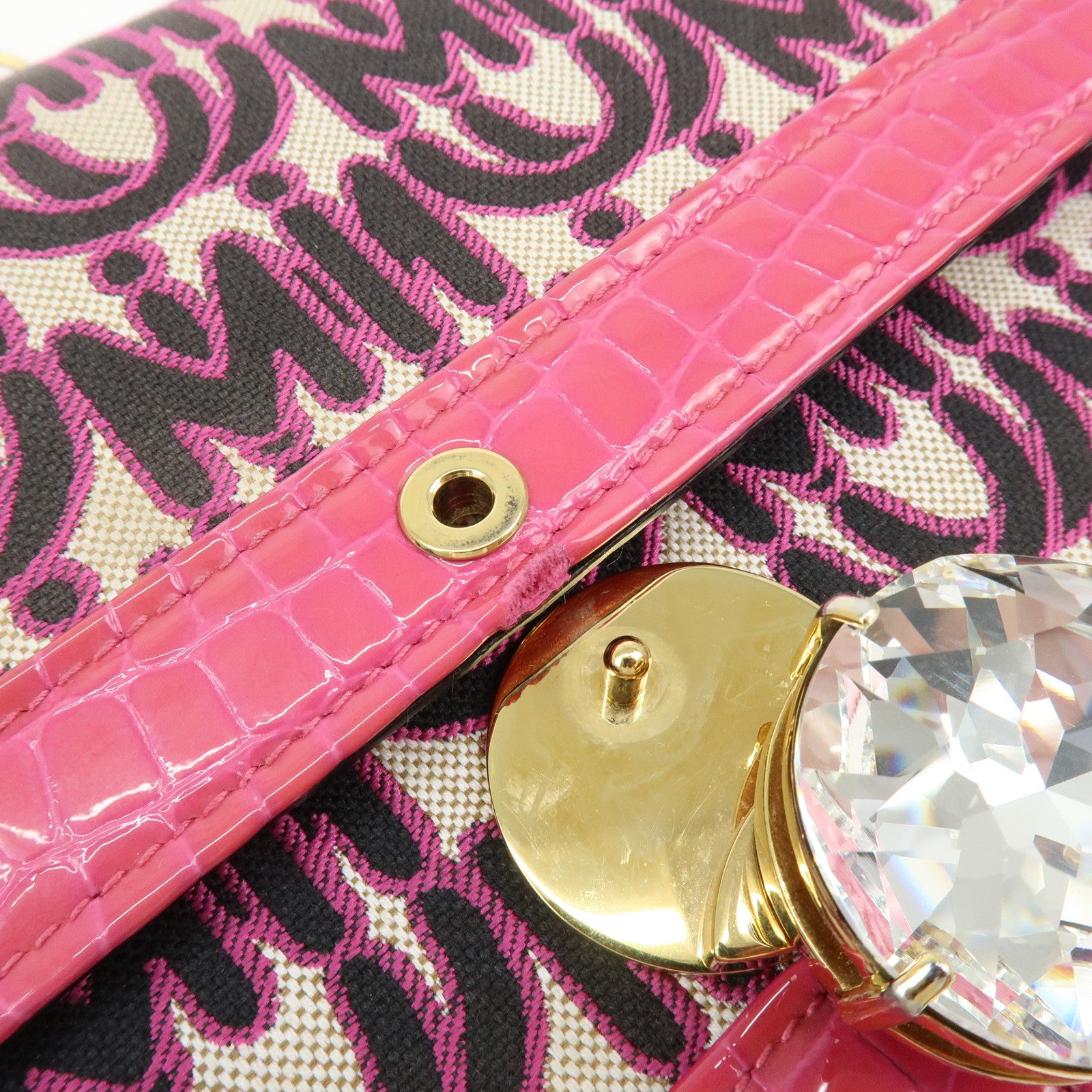 MIU MIU Jacquard Embossed Leather 2Way Hand Shoulder Bag Pink 5BD233
