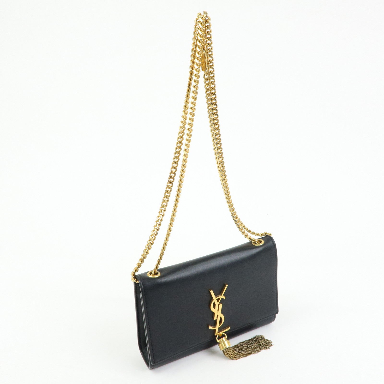 SAINT LAURENT PARIS Leather Chain Shoulder Bag Black 474366