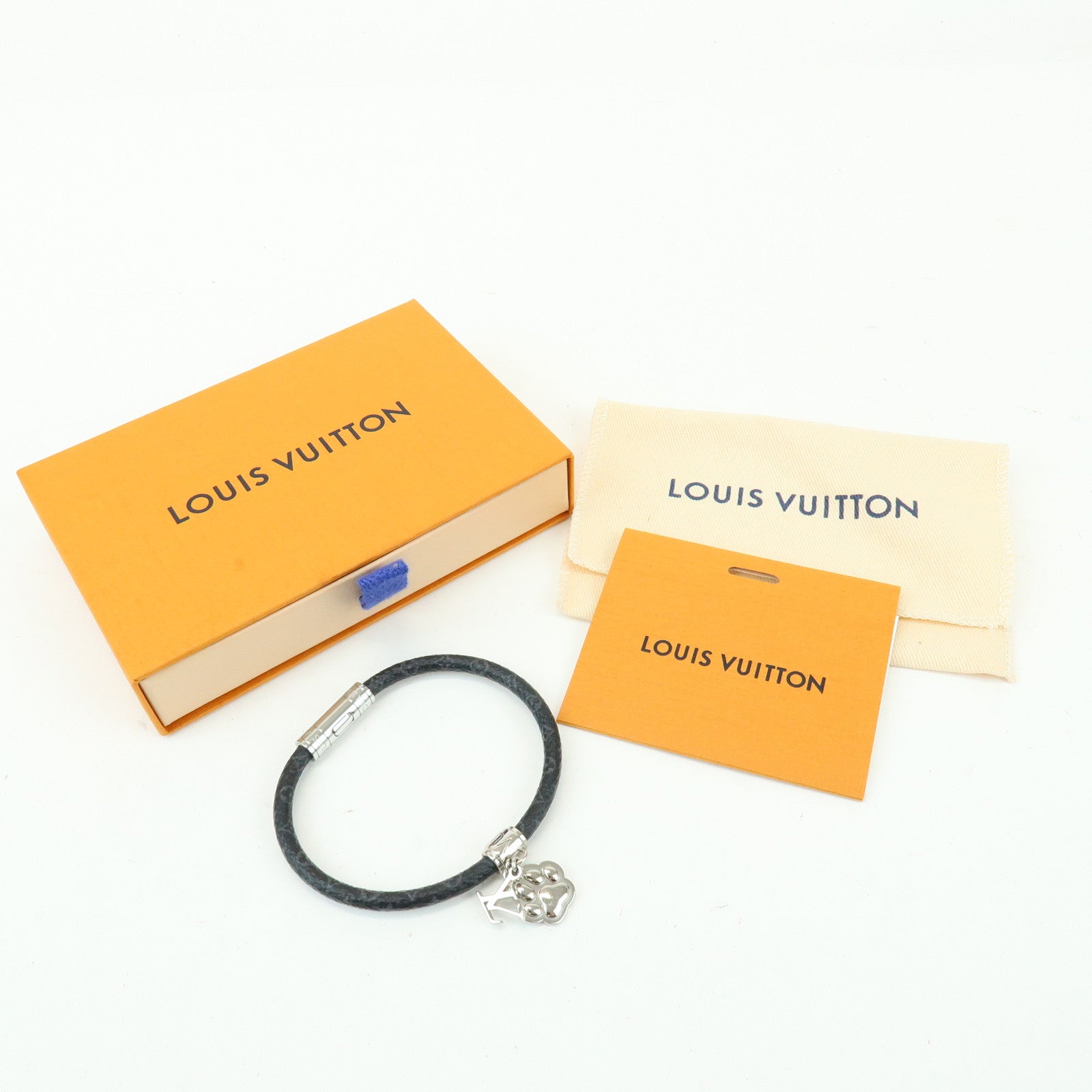 Louis Vuitton Monogram Eclipse Canvas Bracelet Dog Paw Charm Noir