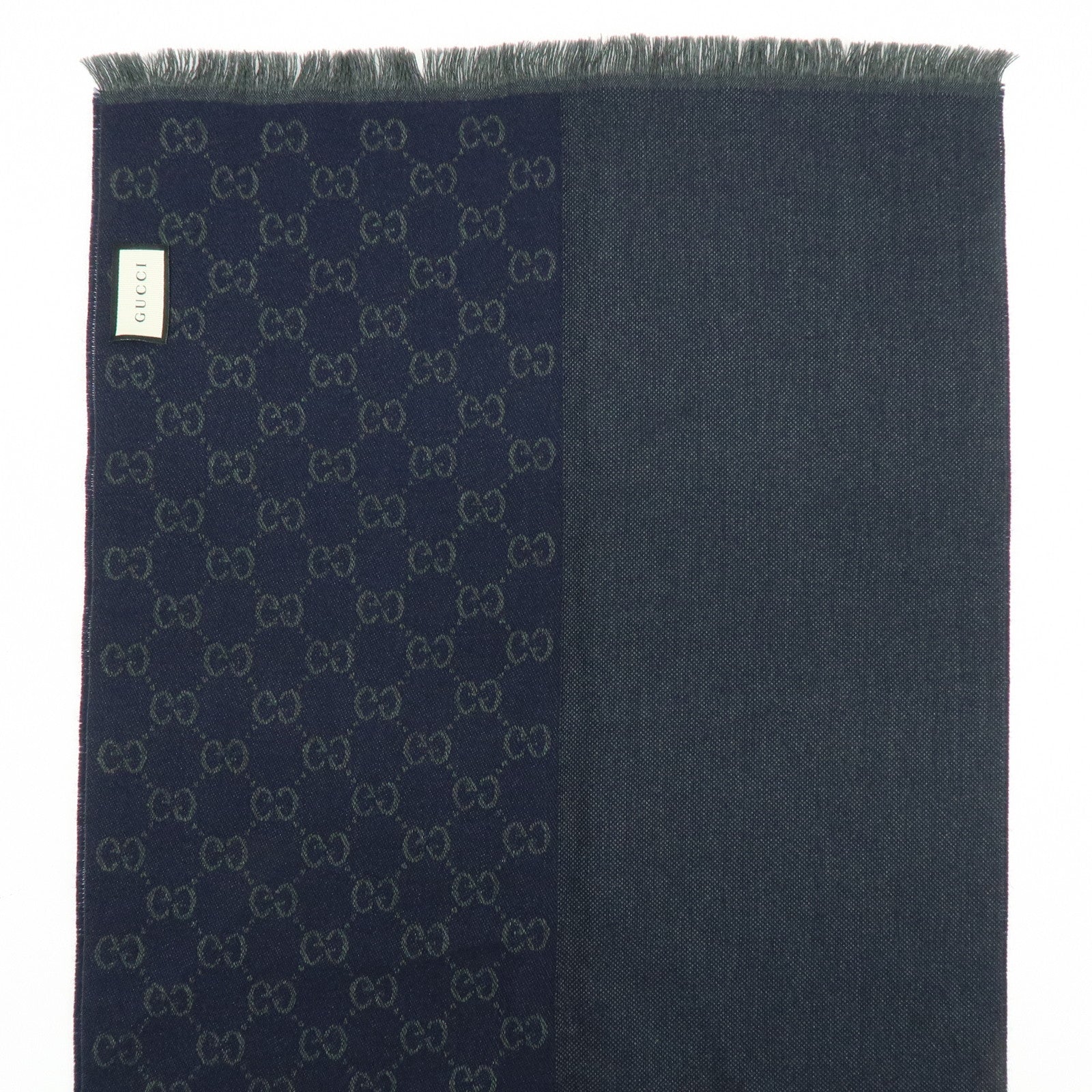 GUCCI GG Monogram Wool100% Scarf Stole Navy Dark Green