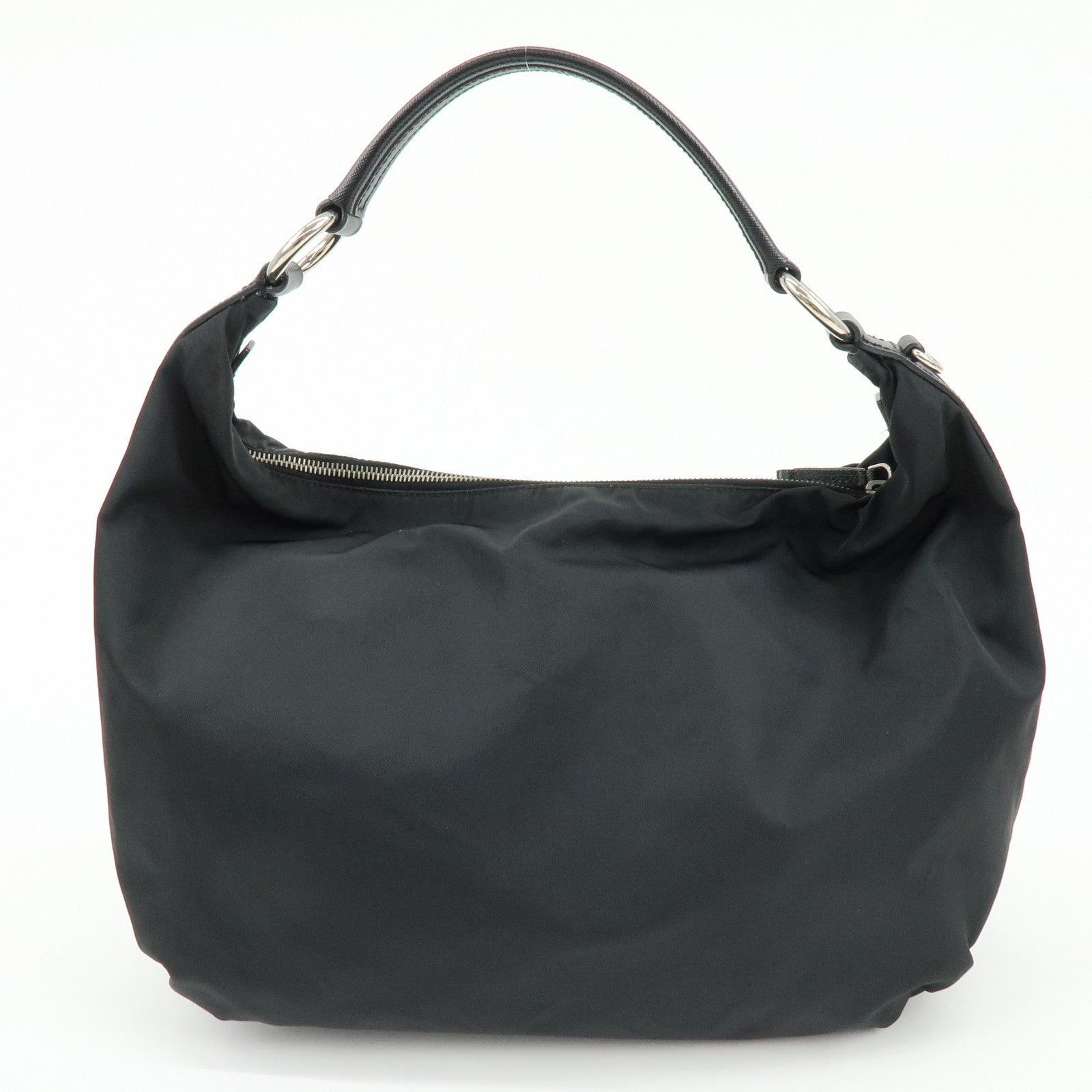 PRADA Triangle Logo Nylon Saffiano Leather Shoulder Bag Black BR3291