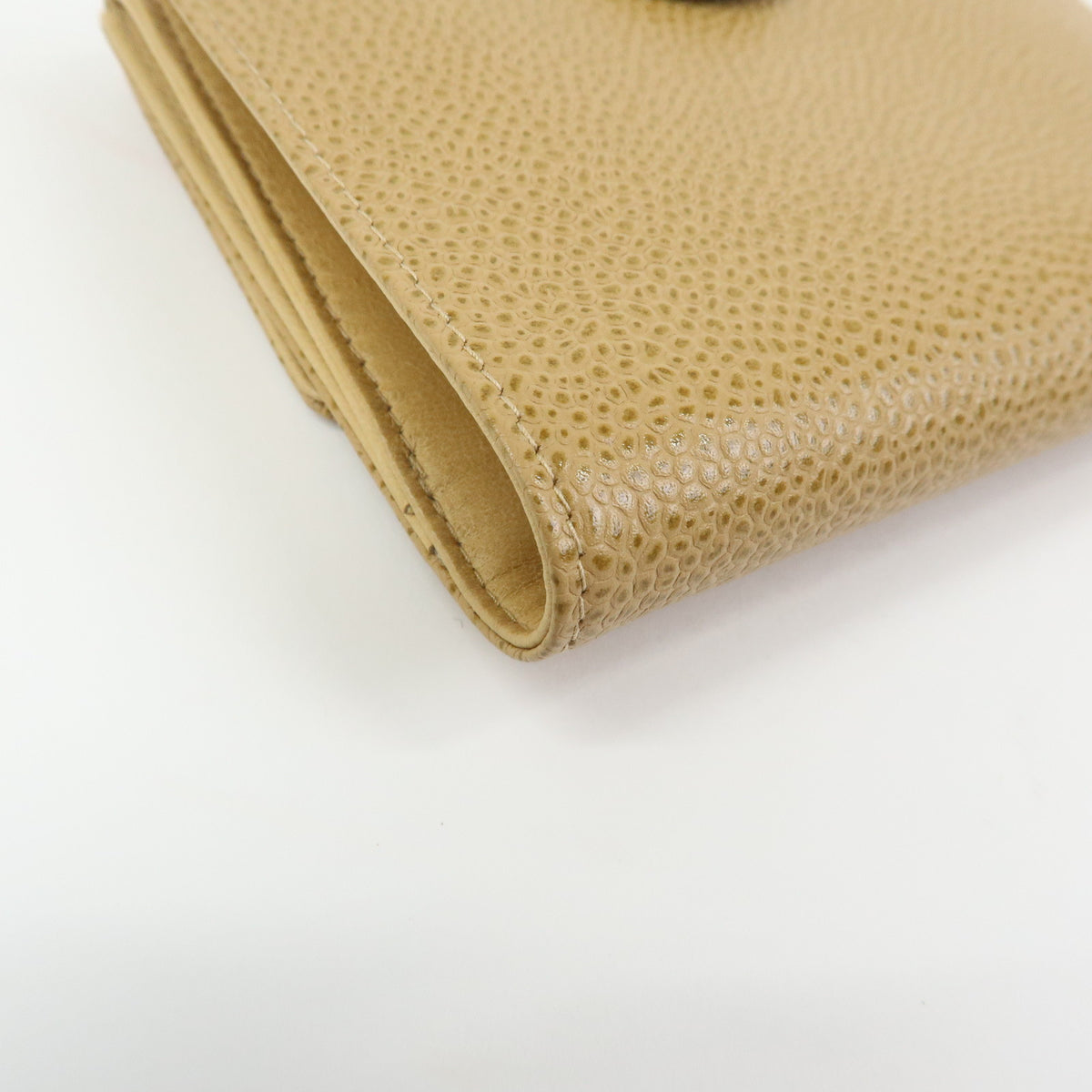 CHANEL COCO Mark Caviarskin W Hook Flap Compact Wallet Beige A13496