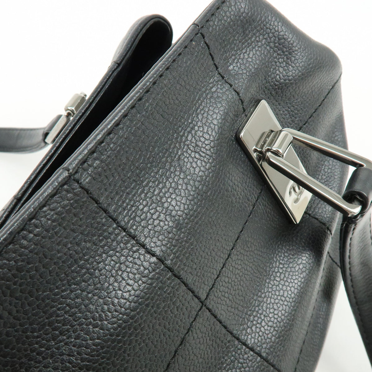 CHANEL Chocolate Bar COCO Mark Caviarskin Hand Bag Mini Boston Bag