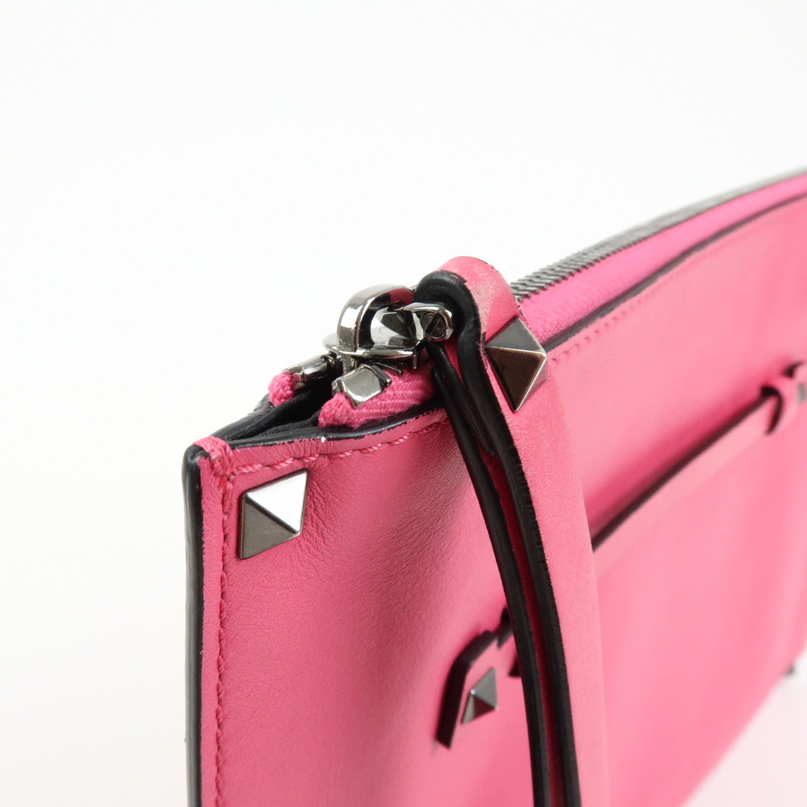 VALENTINO ROCKSTUD Leather Clutch Bag Pouch Pink