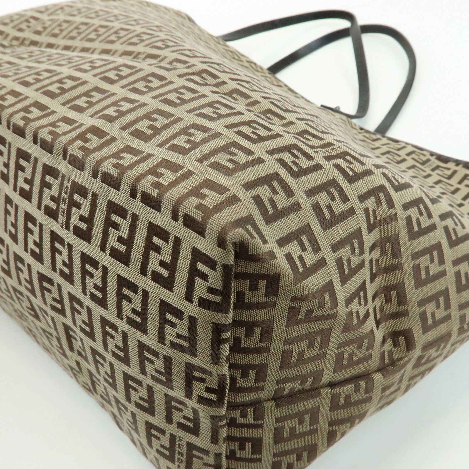 FENDI Zucchino Canvas Leather Tote Bag Shoulder Bag Brown