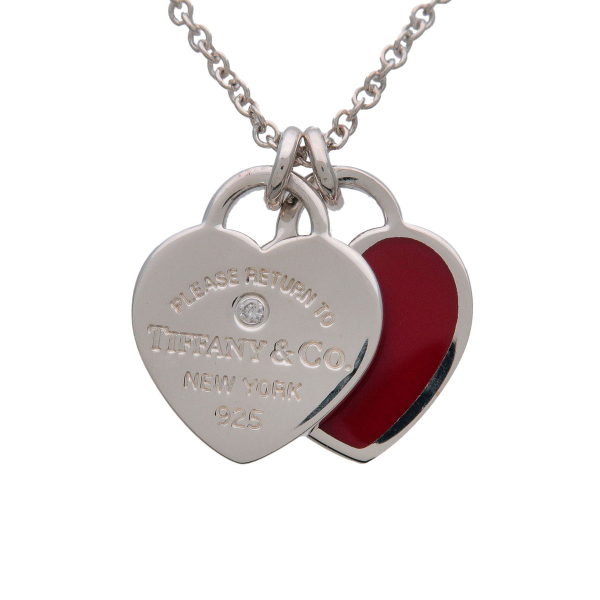 Tiffany & Co Return to Tiffany Double Heart Tag 1P Diamond Necklace Red