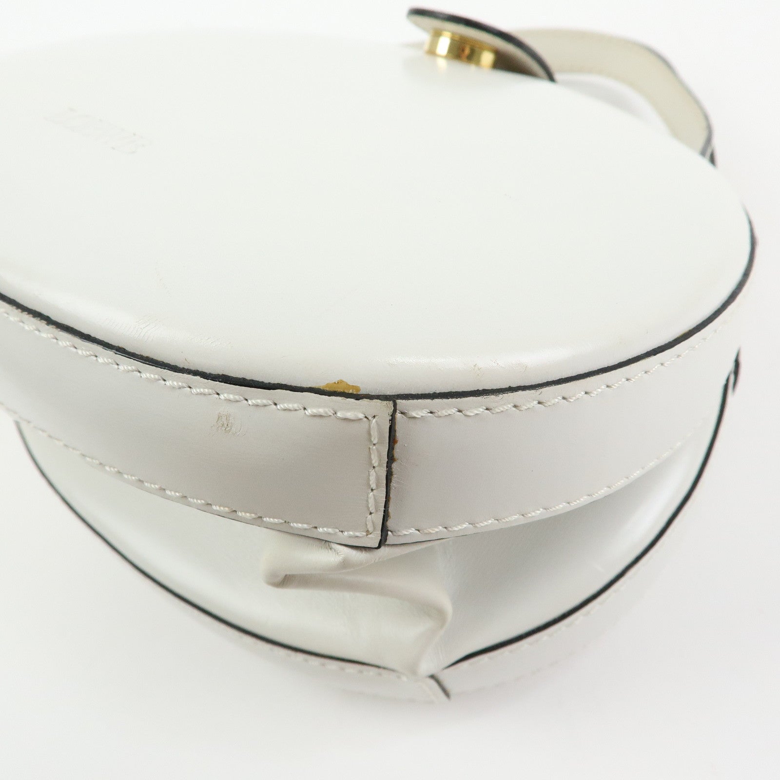 Loewe Logo Round Leather Hand Bag White